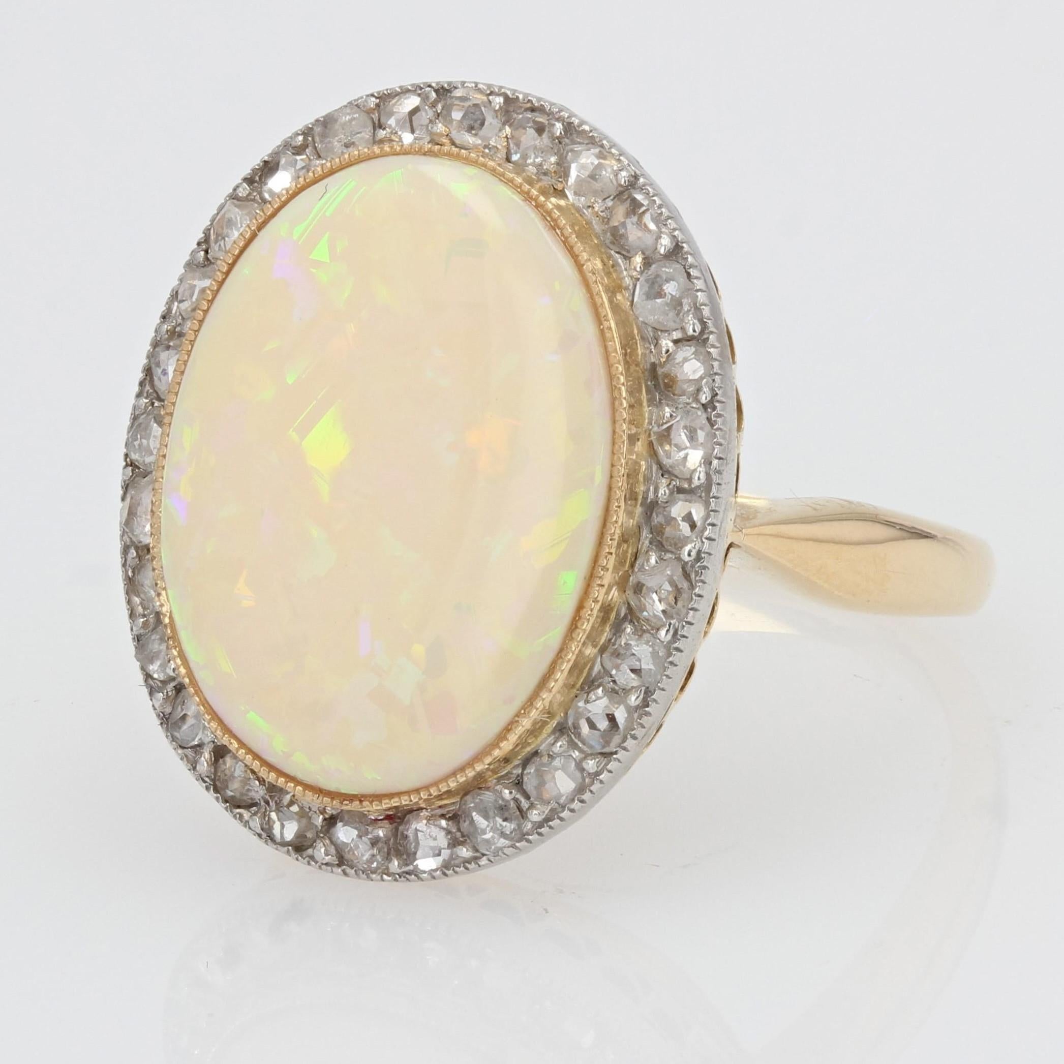 Oval Cut 20th Century Opal Diamonds 18 Karat Yellow Gold Ring For Sale