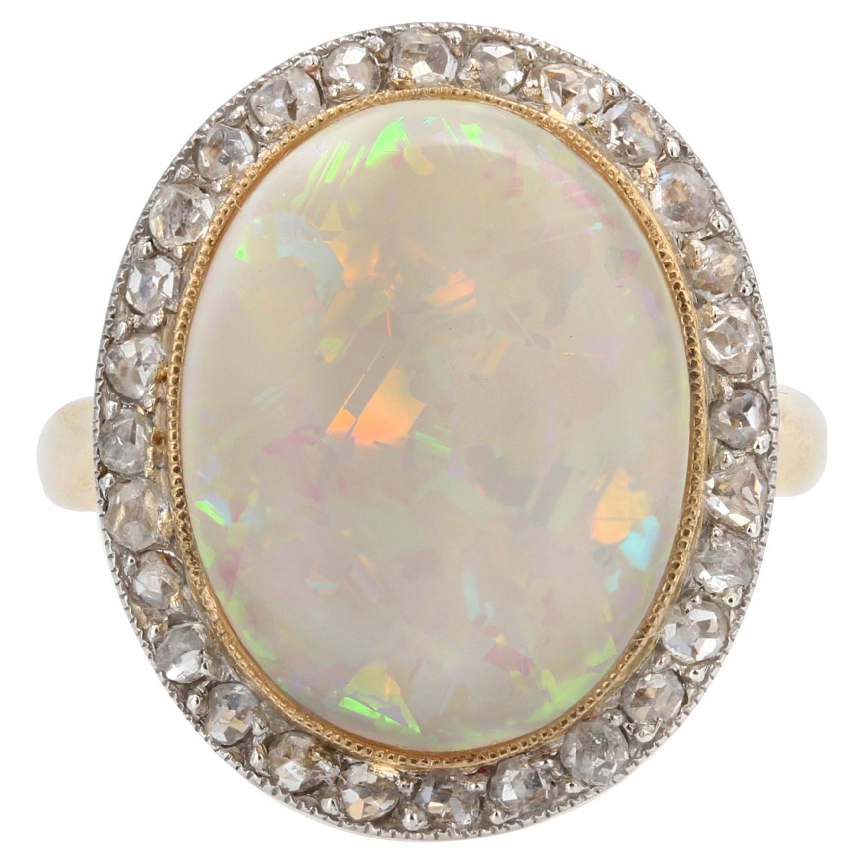 20th Century Opal Diamonds 18 Karat Yellow Gold Ring For Sale