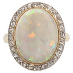 Antique 20th Century Opal Diamonds 18 Karat Yellow Gold Ring
