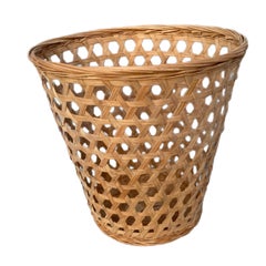 20th Century Open Weave Wicker Wastebasket or Trash Can