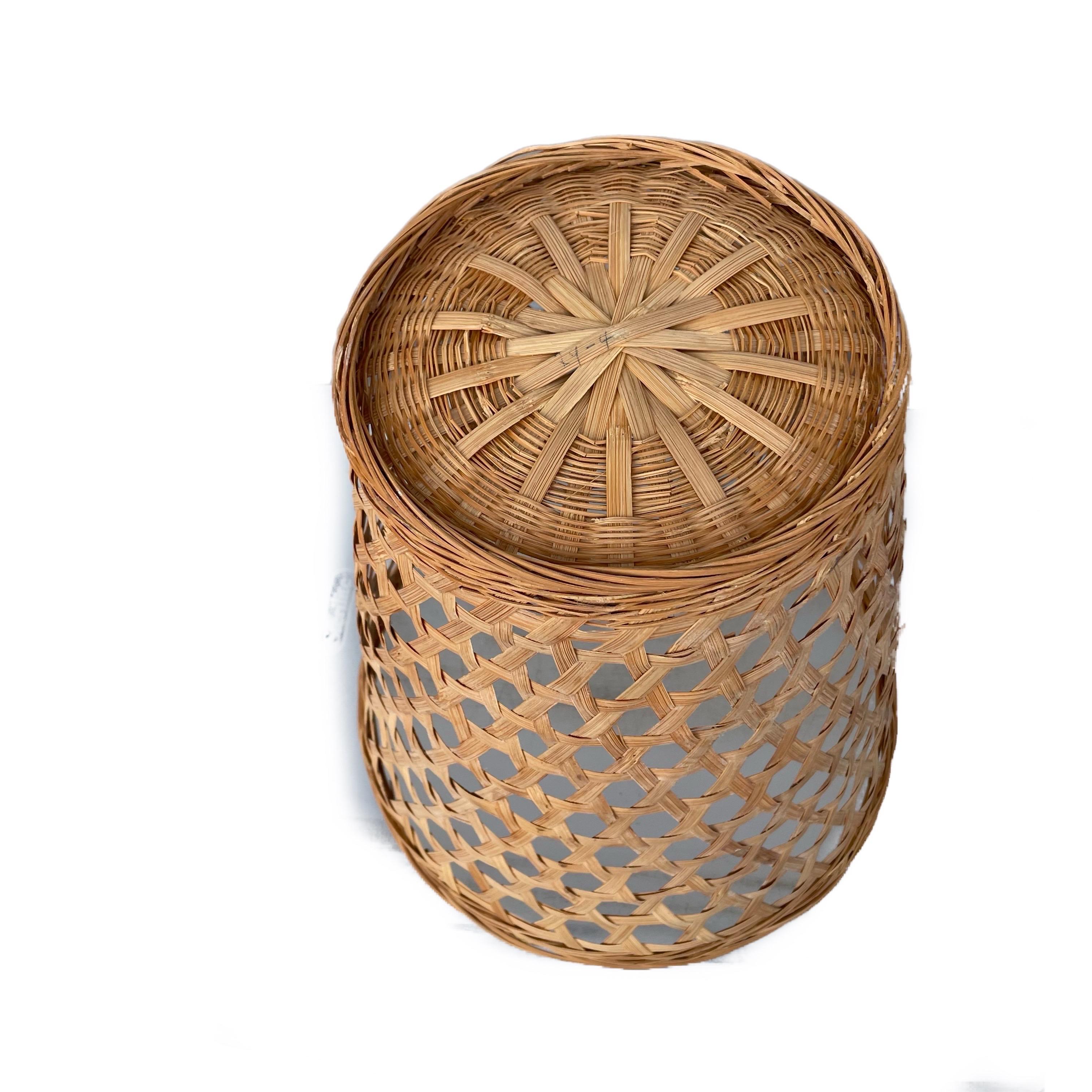 Philippine 20th Century Open Weave Wicker Wastebasket or Trash Can For Sale