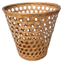 20th Century Open Weave Wicker Wastebasket or Trash Can