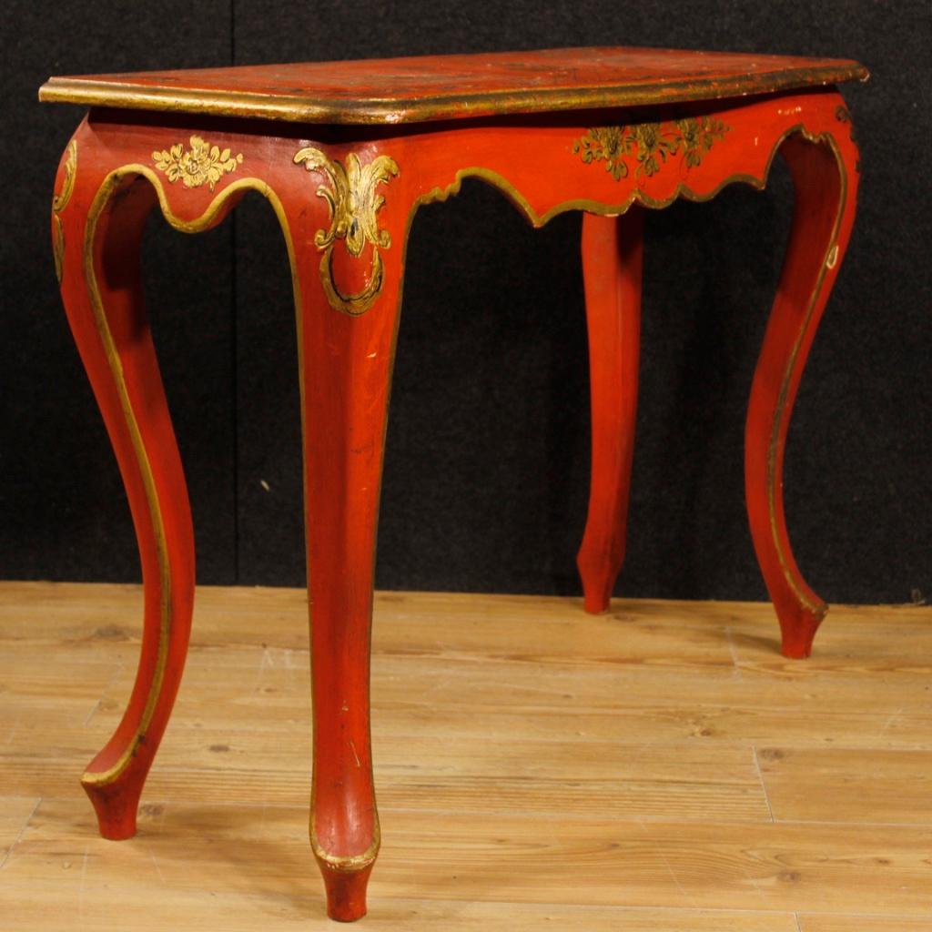 20th Century Orange and Golden Lacquered Wooden Chinoiserie Spanish Console 7