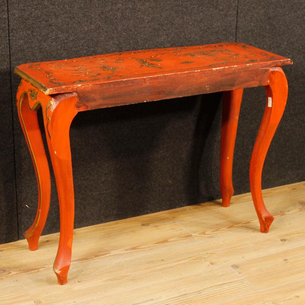 Late 20th Century 20th Century Orange and Golden Lacquered Wooden Chinoiserie Spanish Console