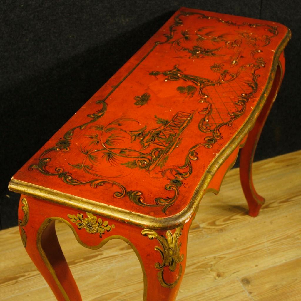 20th Century Orange and Golden Lacquered Wooden Chinoiserie Spanish Console 1
