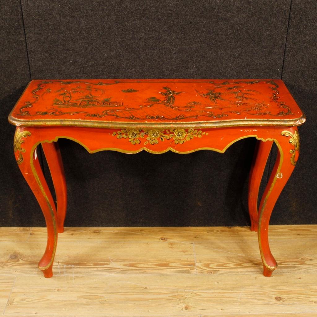 20th Century Orange and Golden Lacquered Wooden Chinoiserie Spanish Console 2