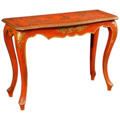 20th Century Orange and Golden Lacquered Wooden Chinoiserie Spanish Console