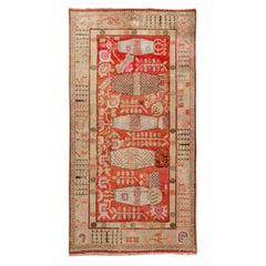 20th Century Orange and Ivory Khotan Wool Samarkand l Area Rug