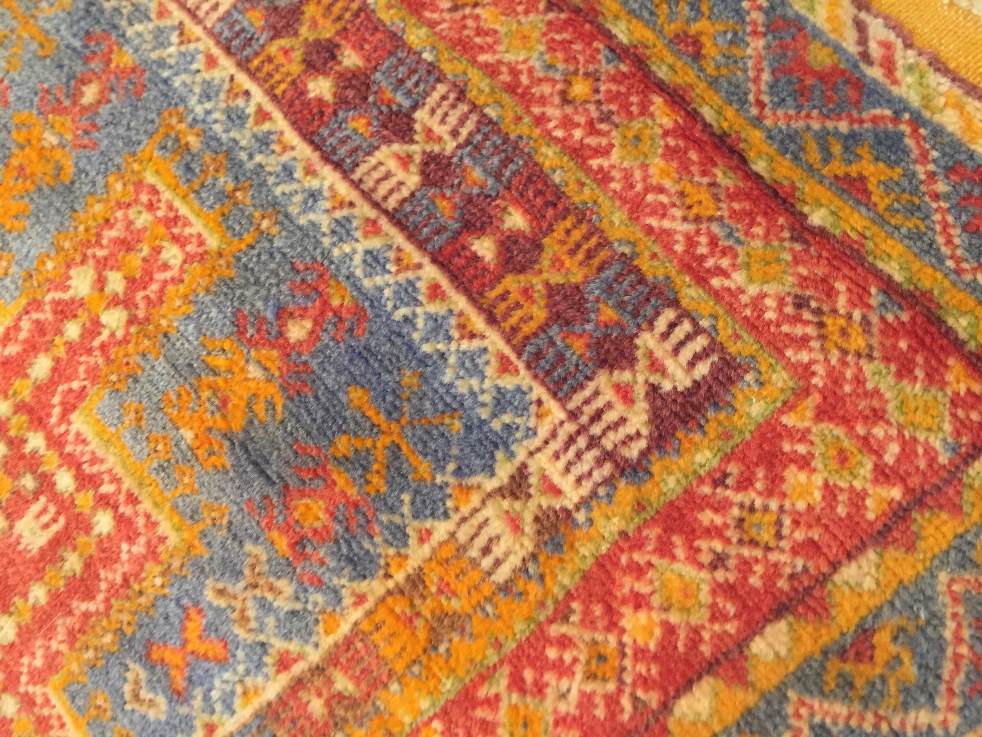 Hand-Knotted 20th Century Orange & Blu Wool Moroccan Berber Tribal Ouauzouite Rug, circa 1960