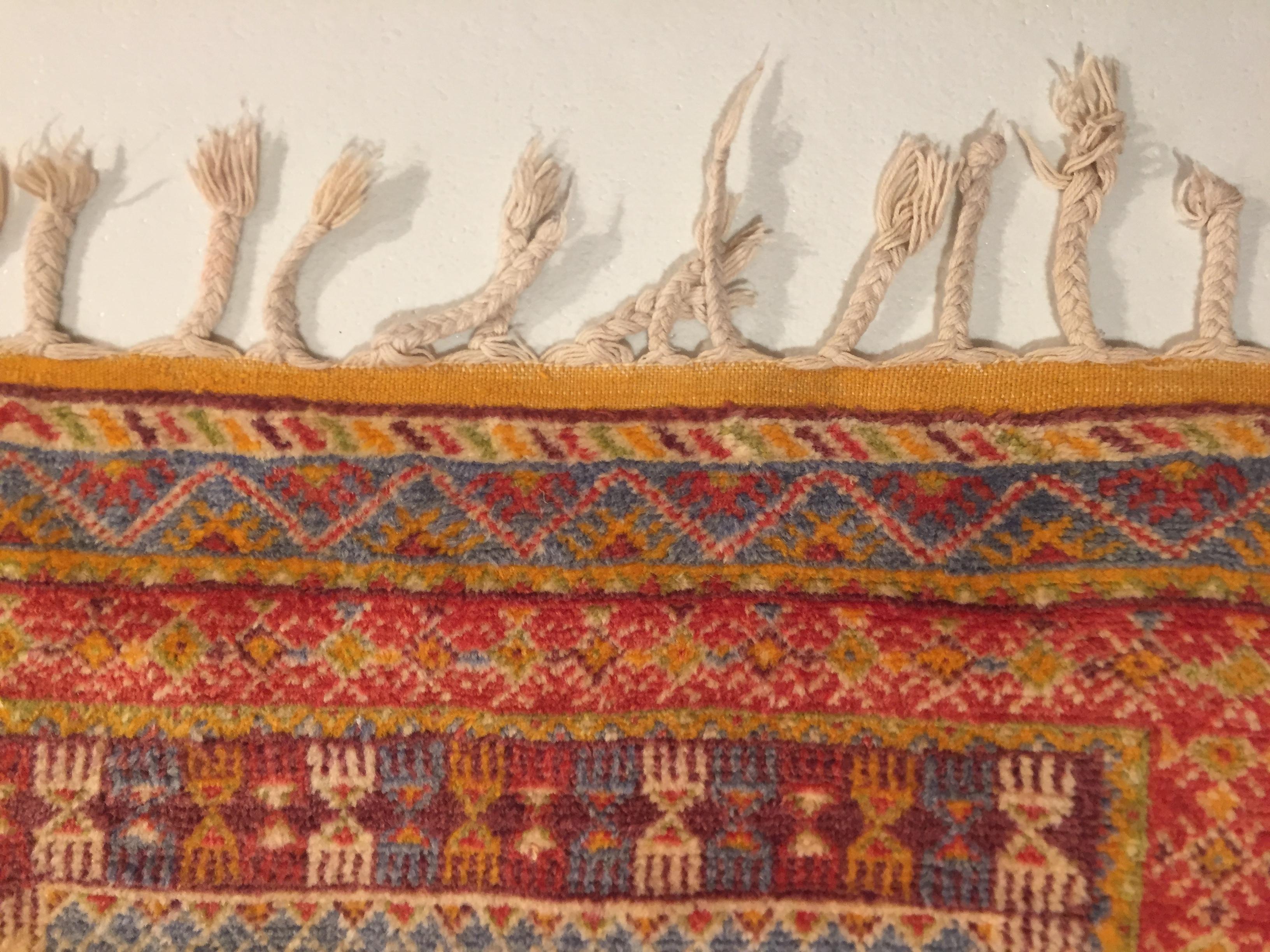 20th Century Orange & Blu Wool Moroccan Berber Tribal Ouauzouite Rug, circa 1960 1