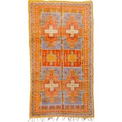 20th Century Orange & Blu Wool Moroccan Berber Tribal Ouauzouite Rug, circa 1960