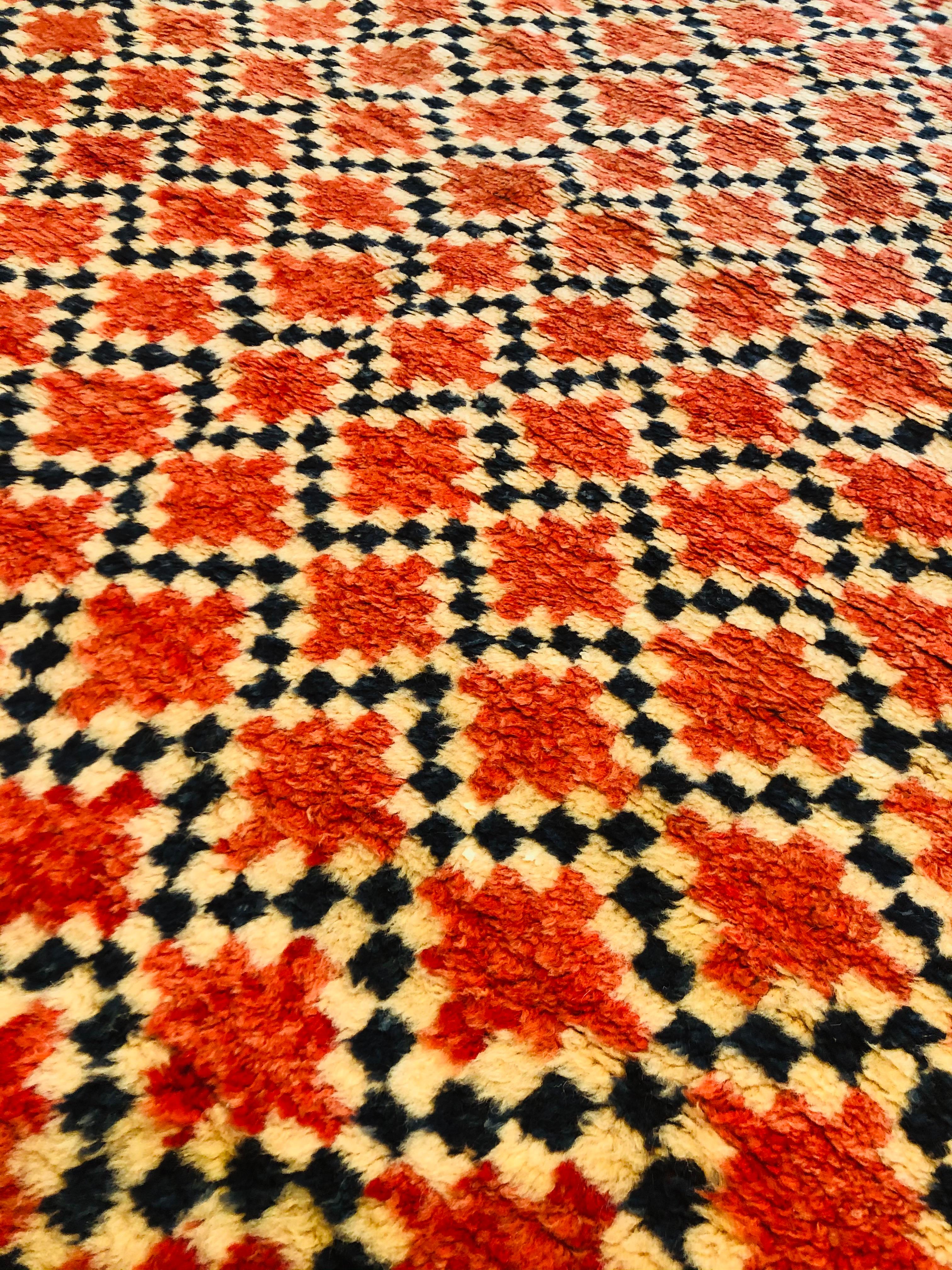 Hand-Knotted 20th Century Orange Geometric Moroccan Berber For Sale