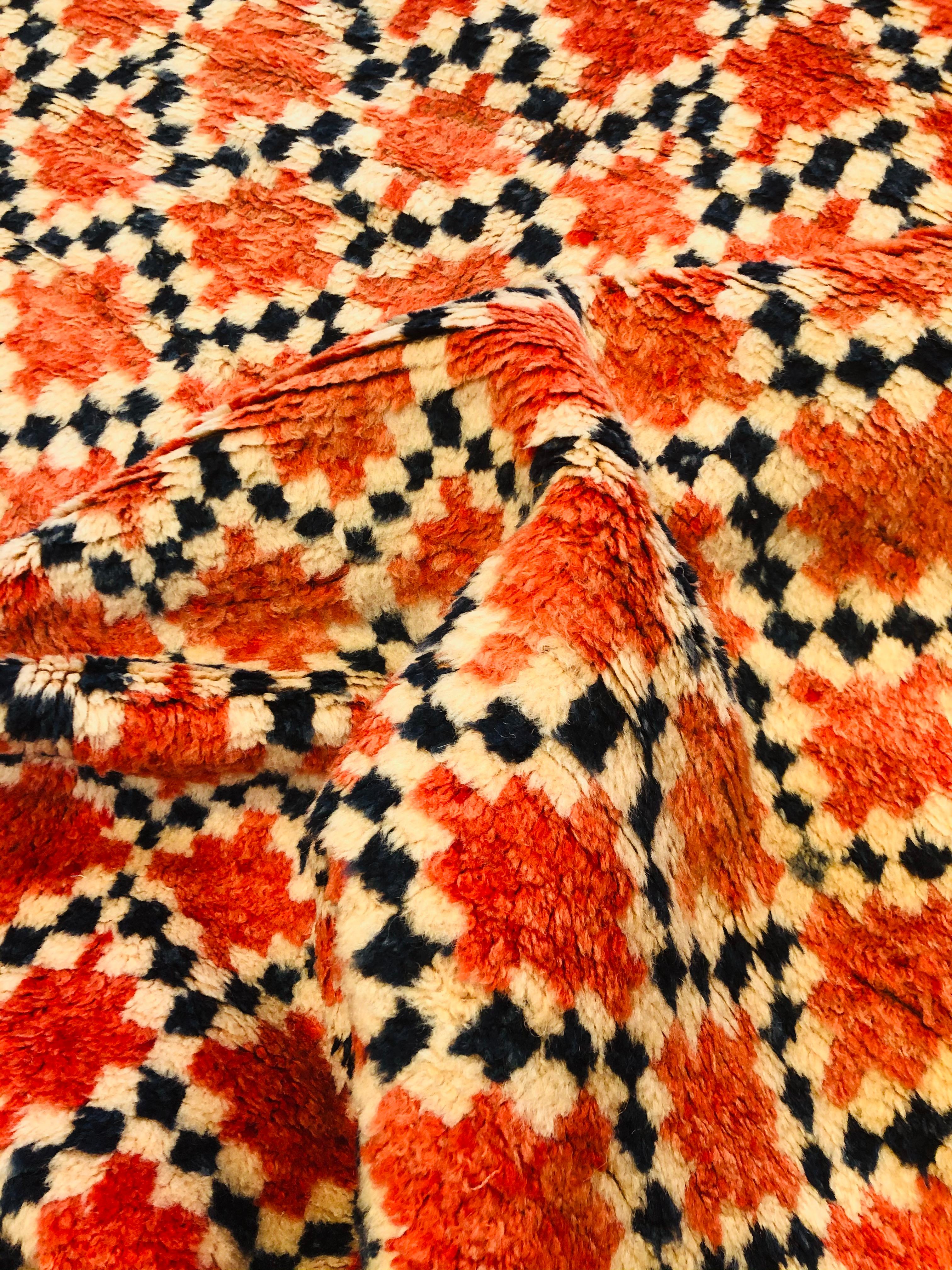 Wool 20th Century Orange Geometric Moroccan Berber For Sale