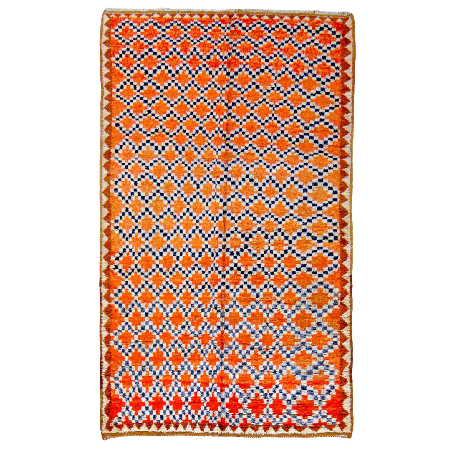 20th Century Orange Geometric Moroccan Berber For Sale