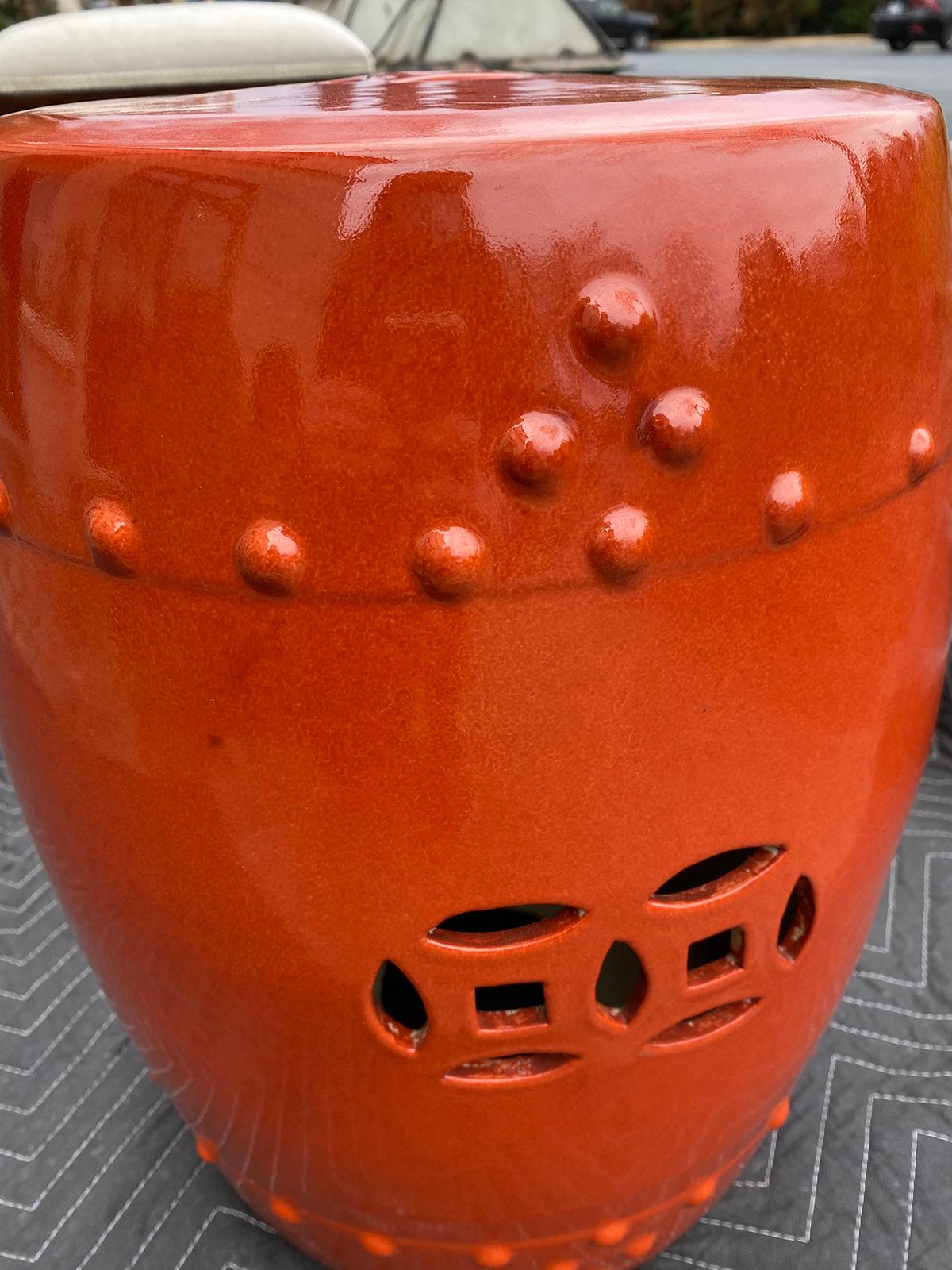 20th Century Orange Glazed Pierced Porcelain Garden Seat For Sale 5