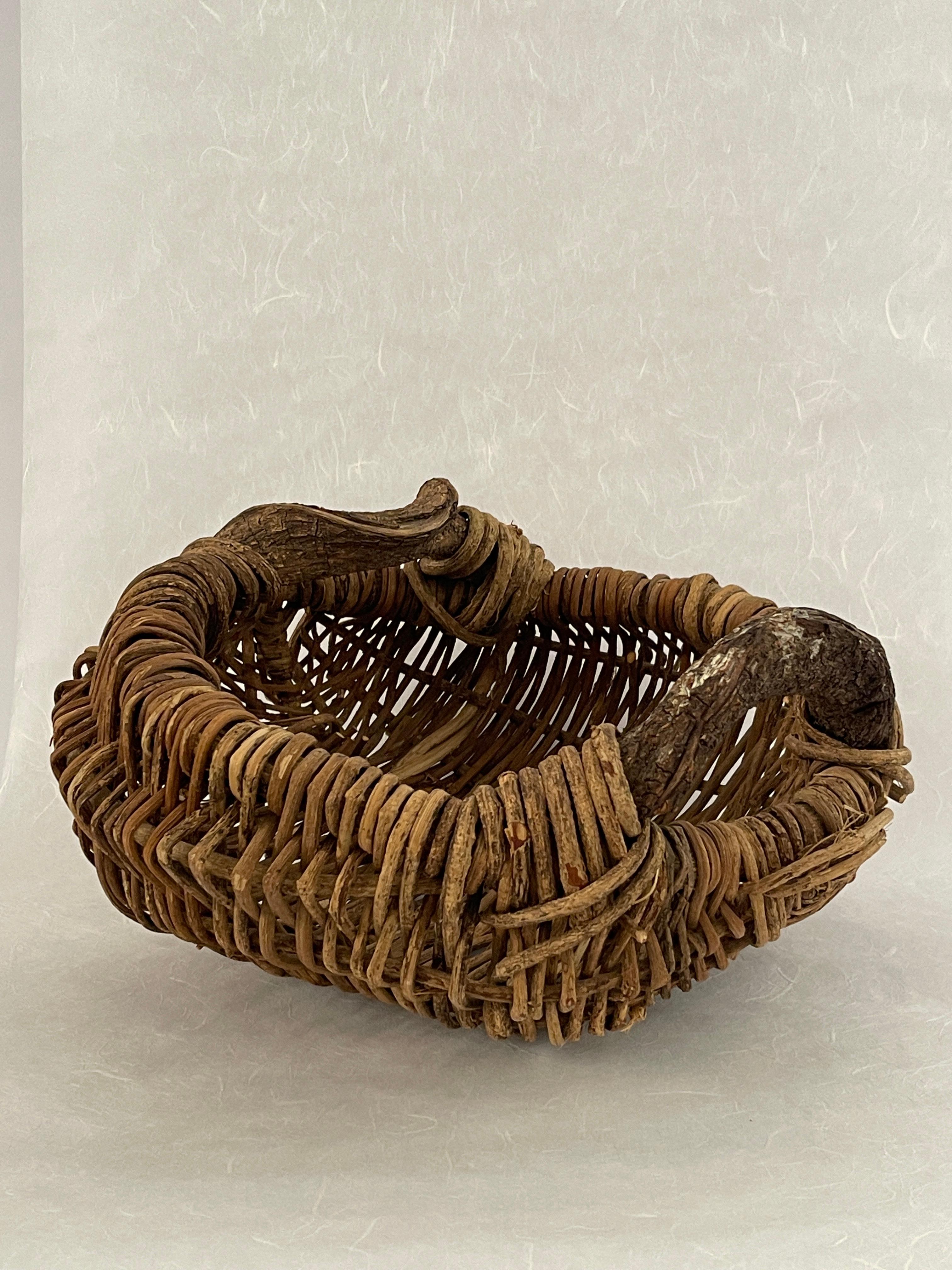 Unknown 20th Century Organic Handled Woven Basket For Sale