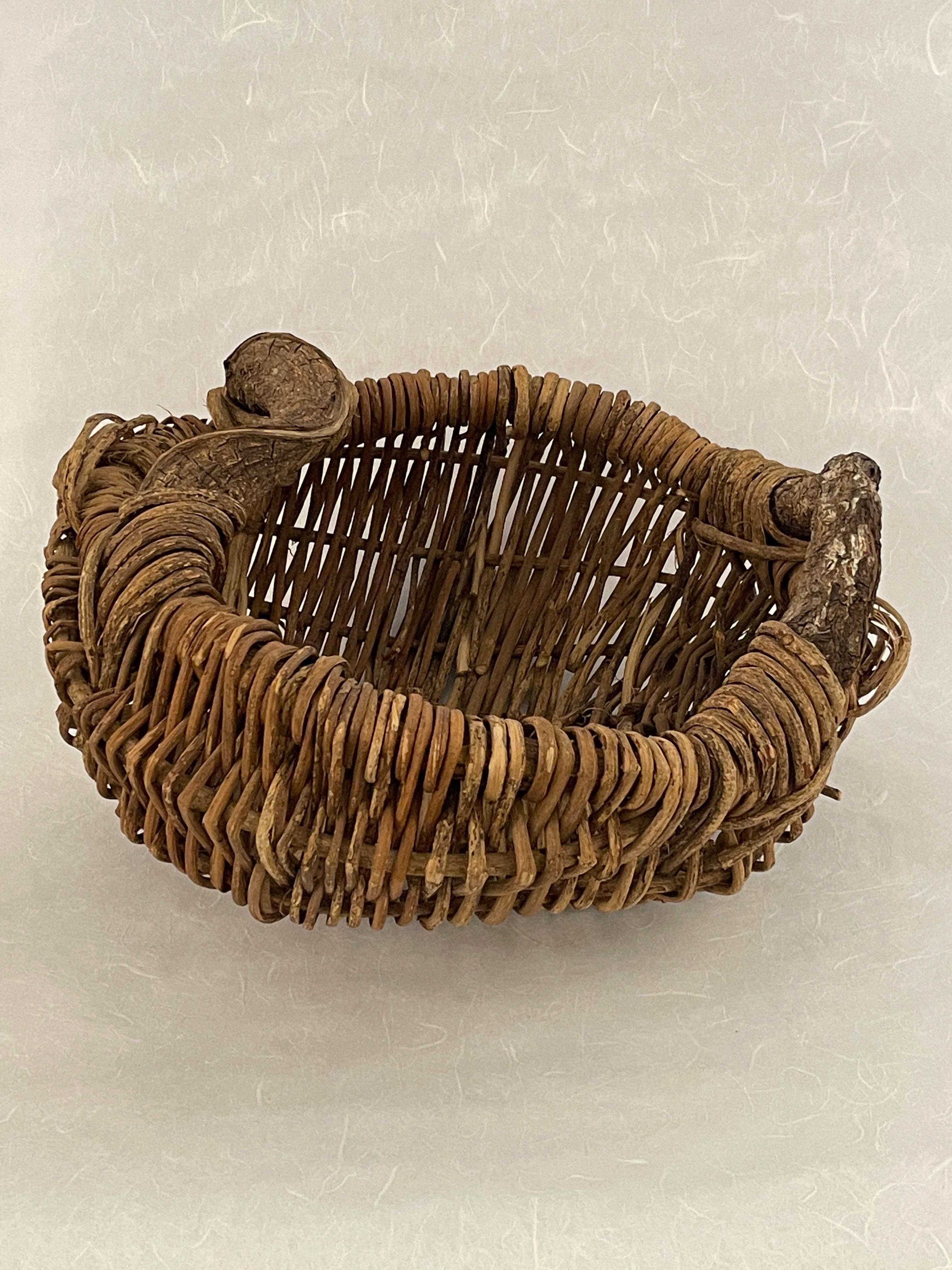 Hand-Crafted 20th Century Organic Handled Woven Basket For Sale