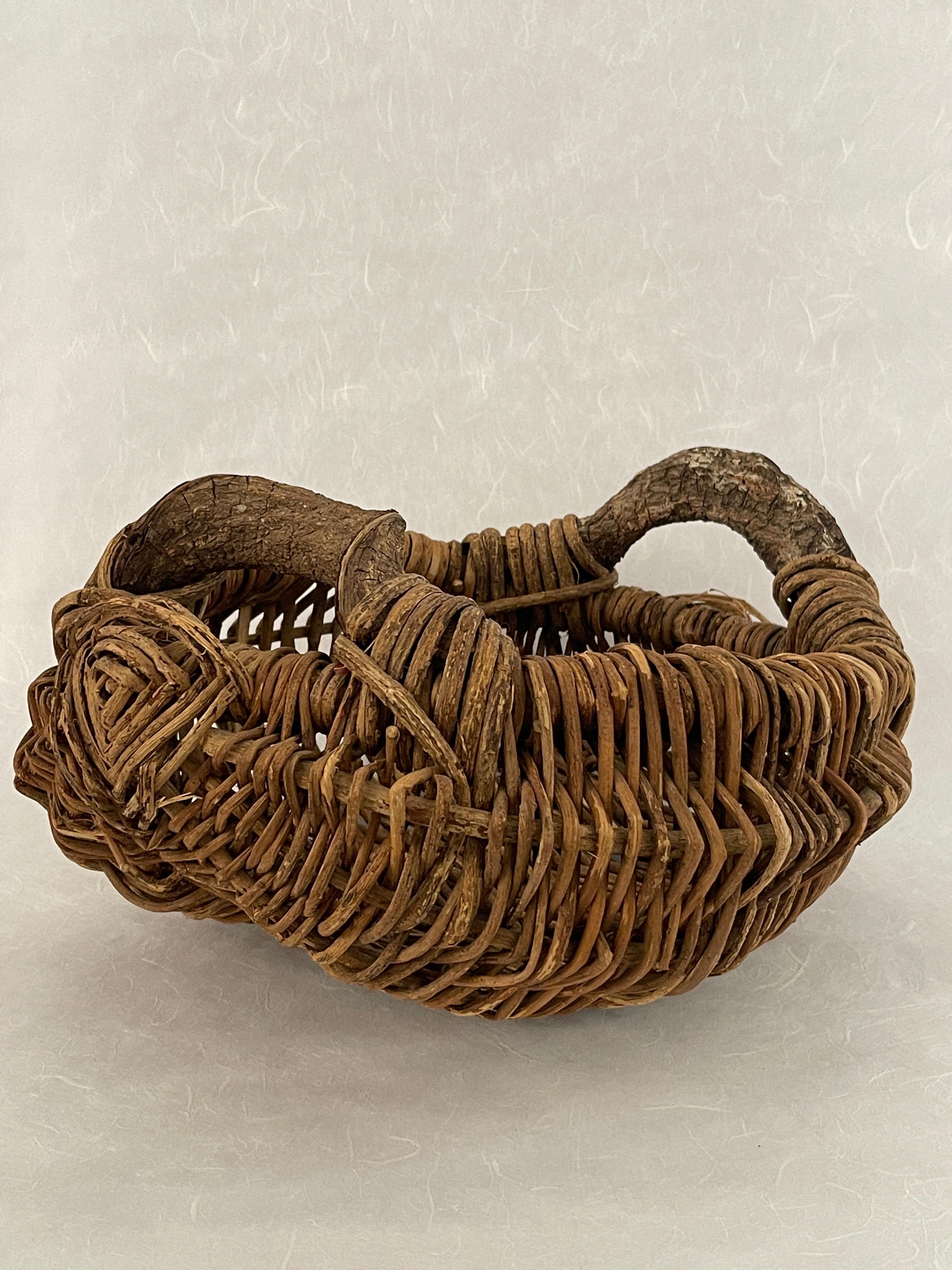 Wood 20th Century Organic Handled Woven Basket For Sale