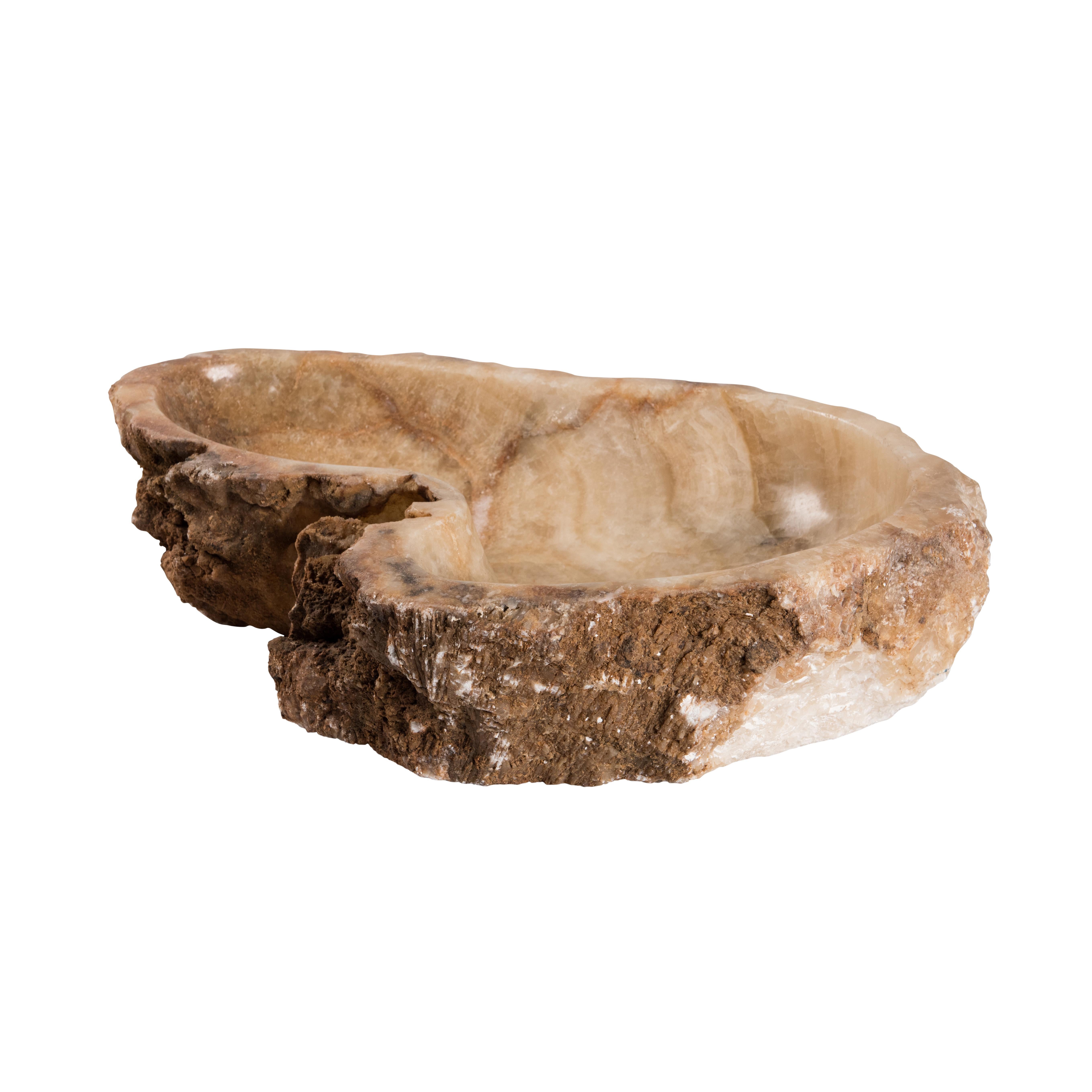 Carved 20th Century Organic Onyx Basin Decorative Bowl For Sale