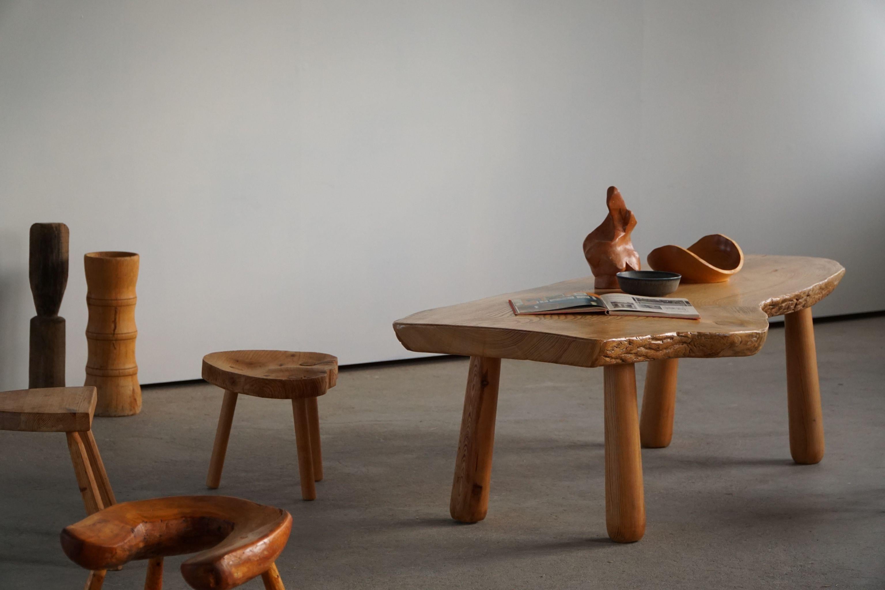 Brutalist 20th Century, Organic Table in Pine with Club Legs, Wabi Sabi, Swedish Modern