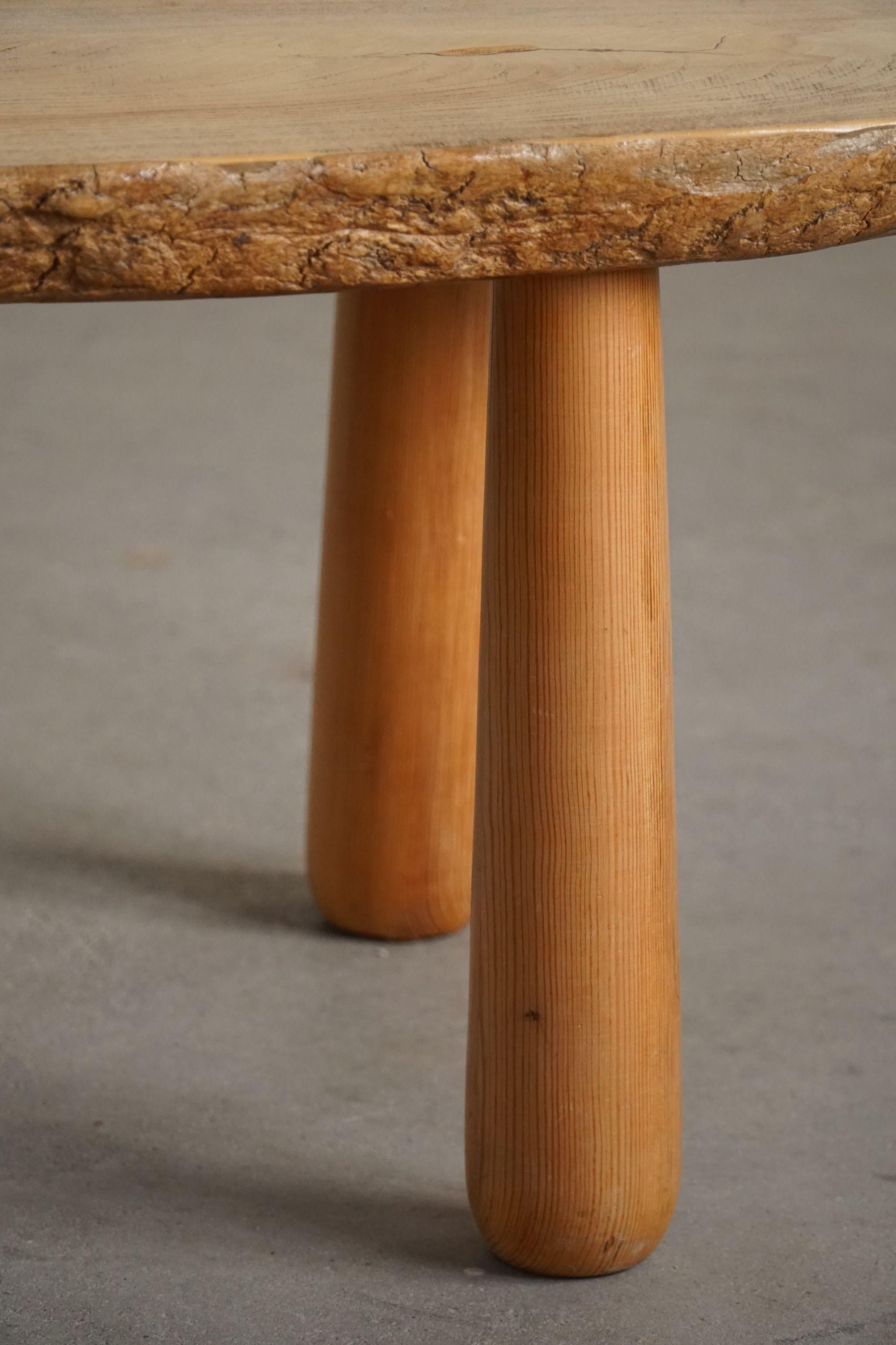 Hand-Crafted 20th Century, Organic Table in Pine with Club Legs, Wabi Sabi, Swedish Modern