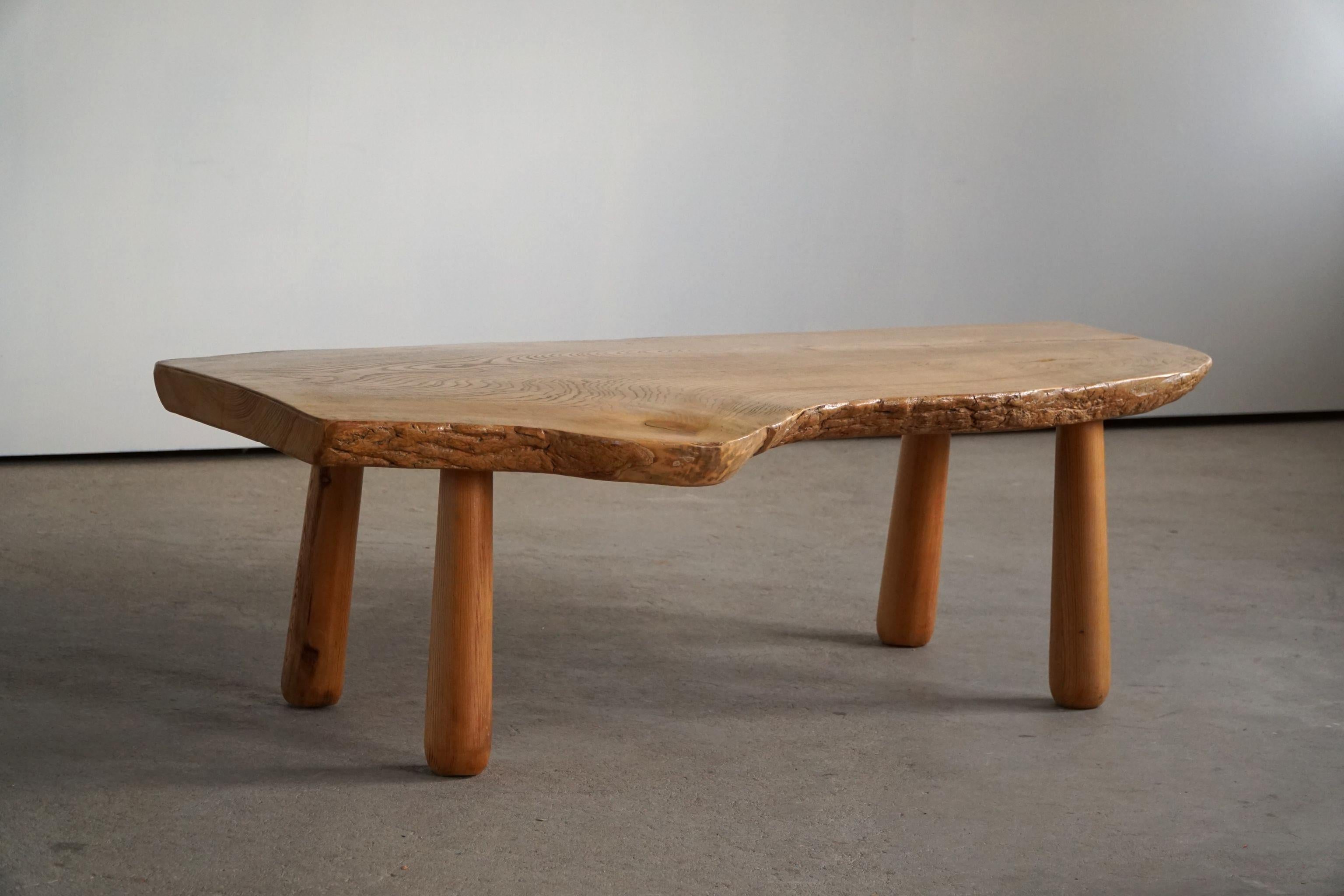 20th Century, Organic Table in Pine with Club Legs, Wabi Sabi, Swedish Modern 1