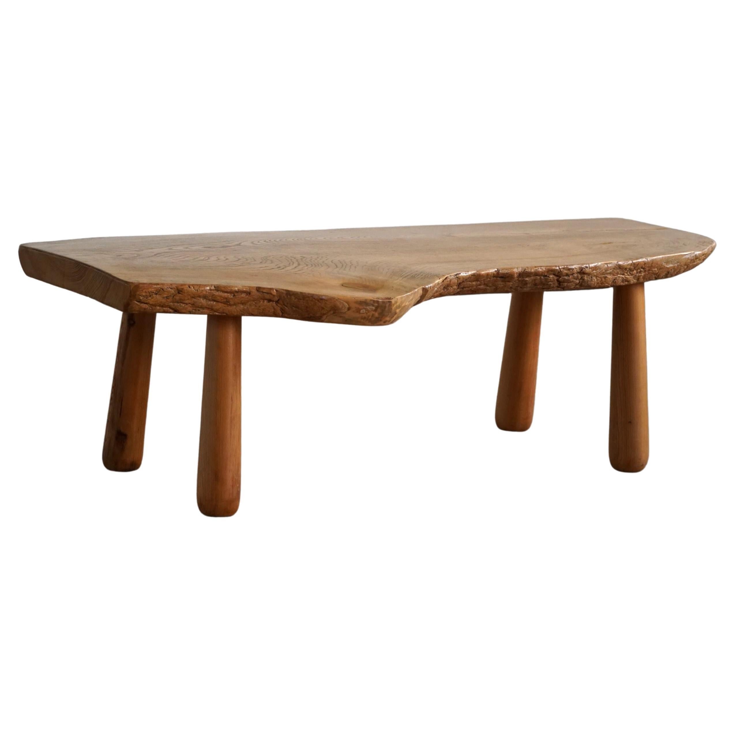 20th Century, Organic Table in Pine with Club Legs, Wabi Sabi, Swedish Modern
