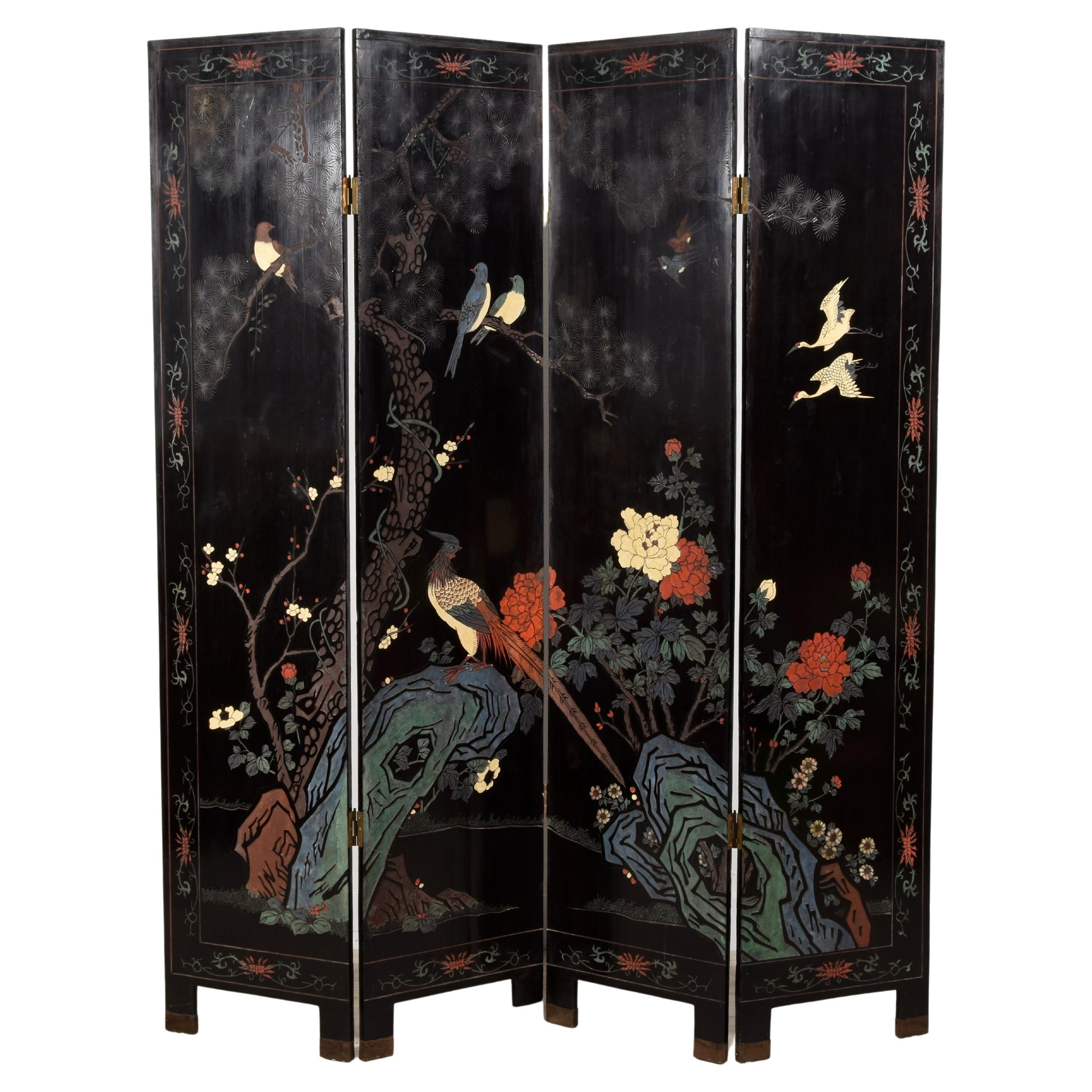 20th Century, Oriental Coromandel Lacquered Wood Screen For Sale