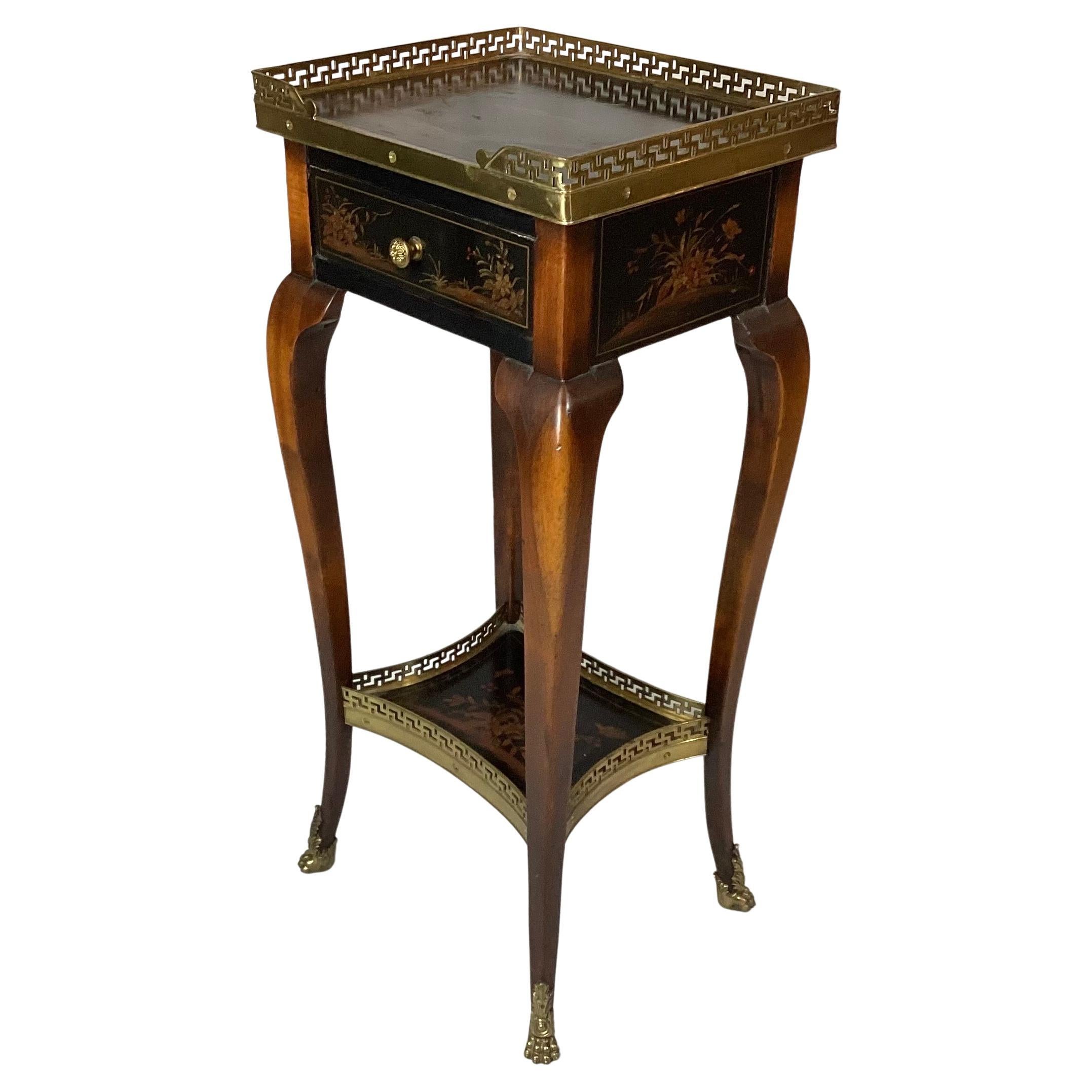 20th Century Oriental Chinoiserie Decorated One Drawer Stand with Brass Gallery For Sale