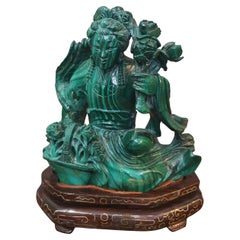 20th Century Oriental Figure Sculpture in Malachite