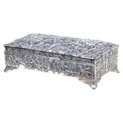 Retro 20th century oriental silver plate bamboo decorated tobacco box