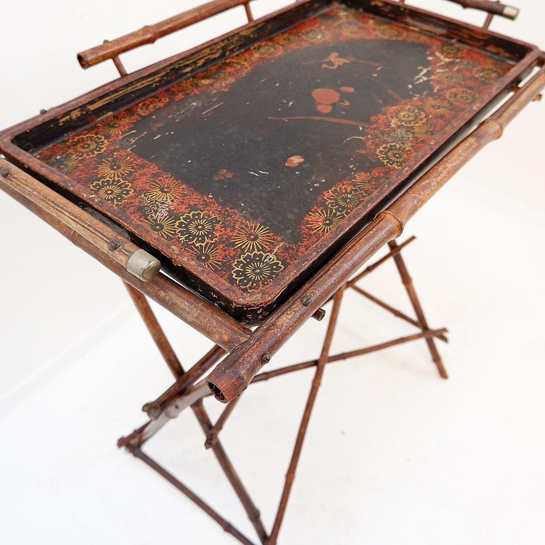 20th Century Oriental Tray Table on a Bamboo Stand For Sale 3