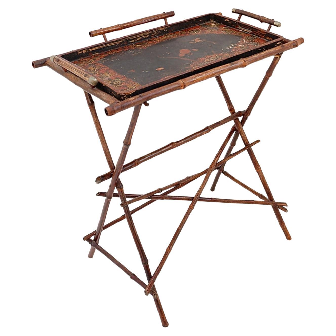 20th Century Oriental Tray Table on a Bamboo Stand For Sale