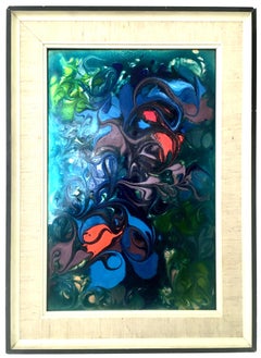 20th Century Original Enamel on Copper Abstract Painting, Signed