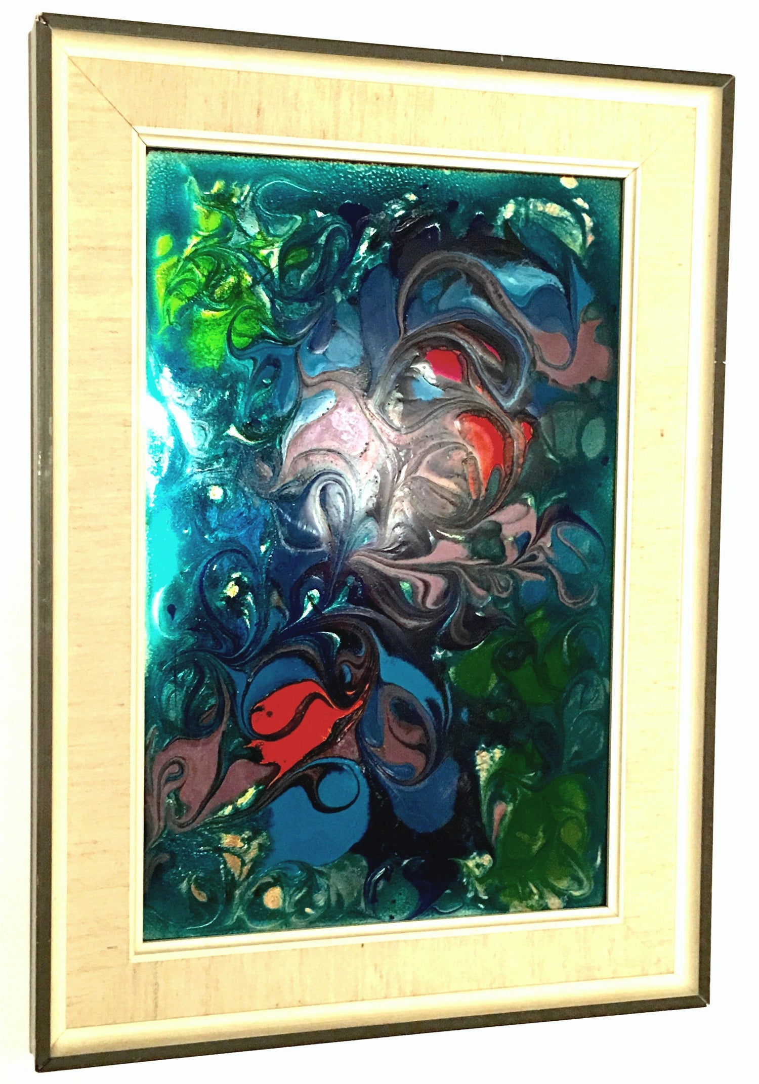 20th Century Original Enamel On Copper Abstract Painting Signed