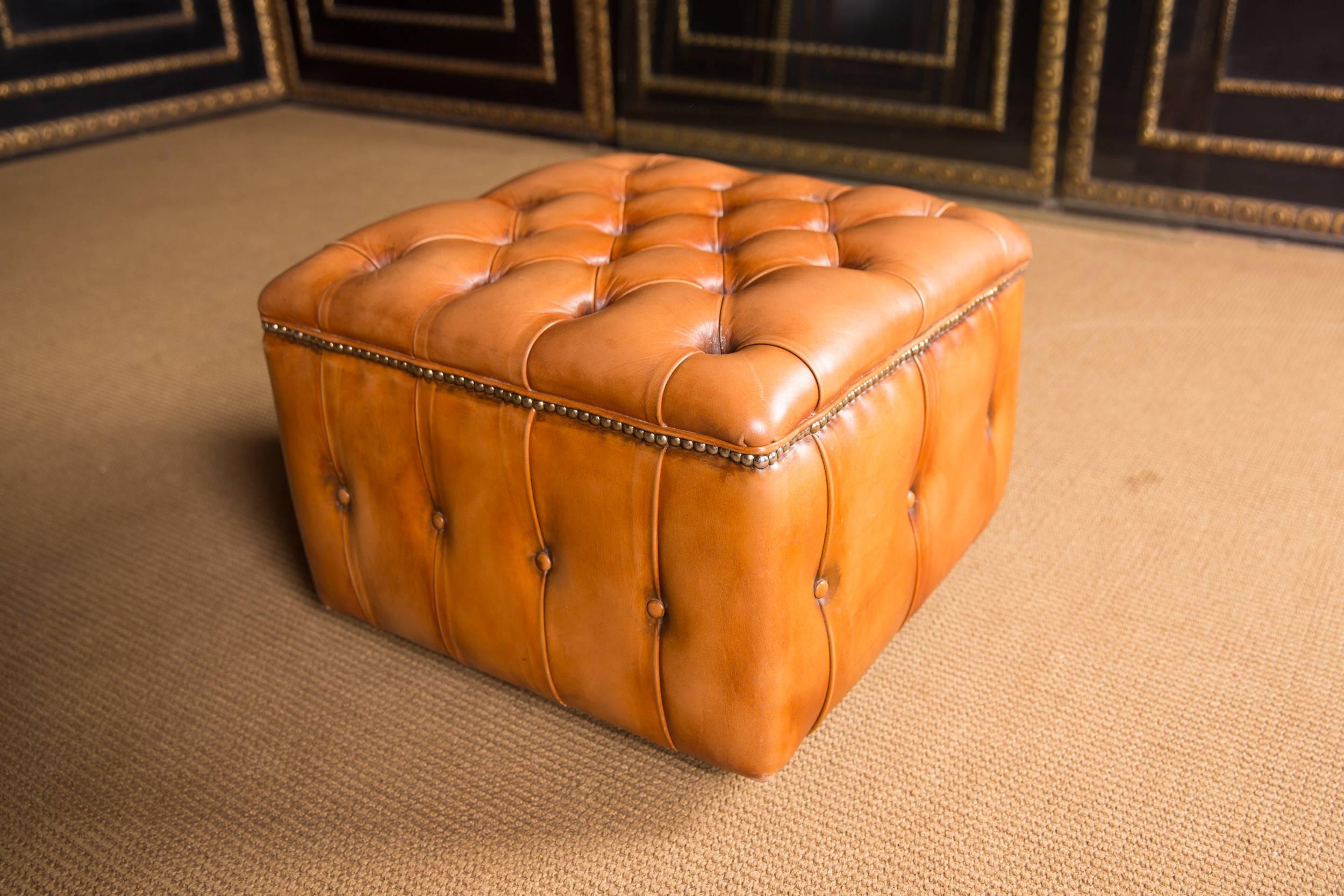 20th Century Original English Chesterfield Leather Stool 2