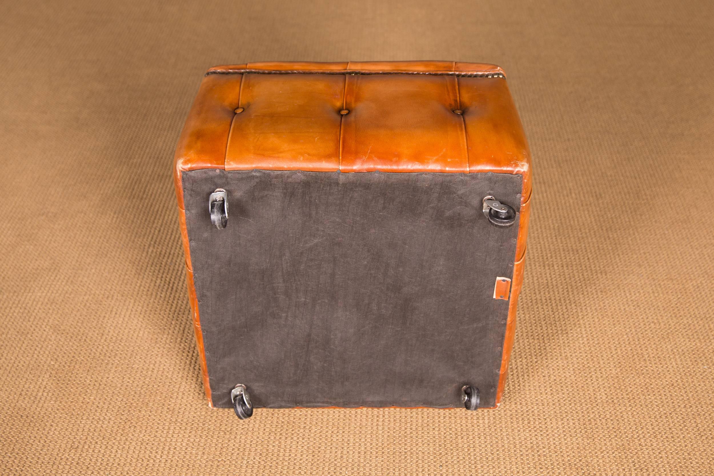 20th Century Original English Chesterfield Leather Stool 3