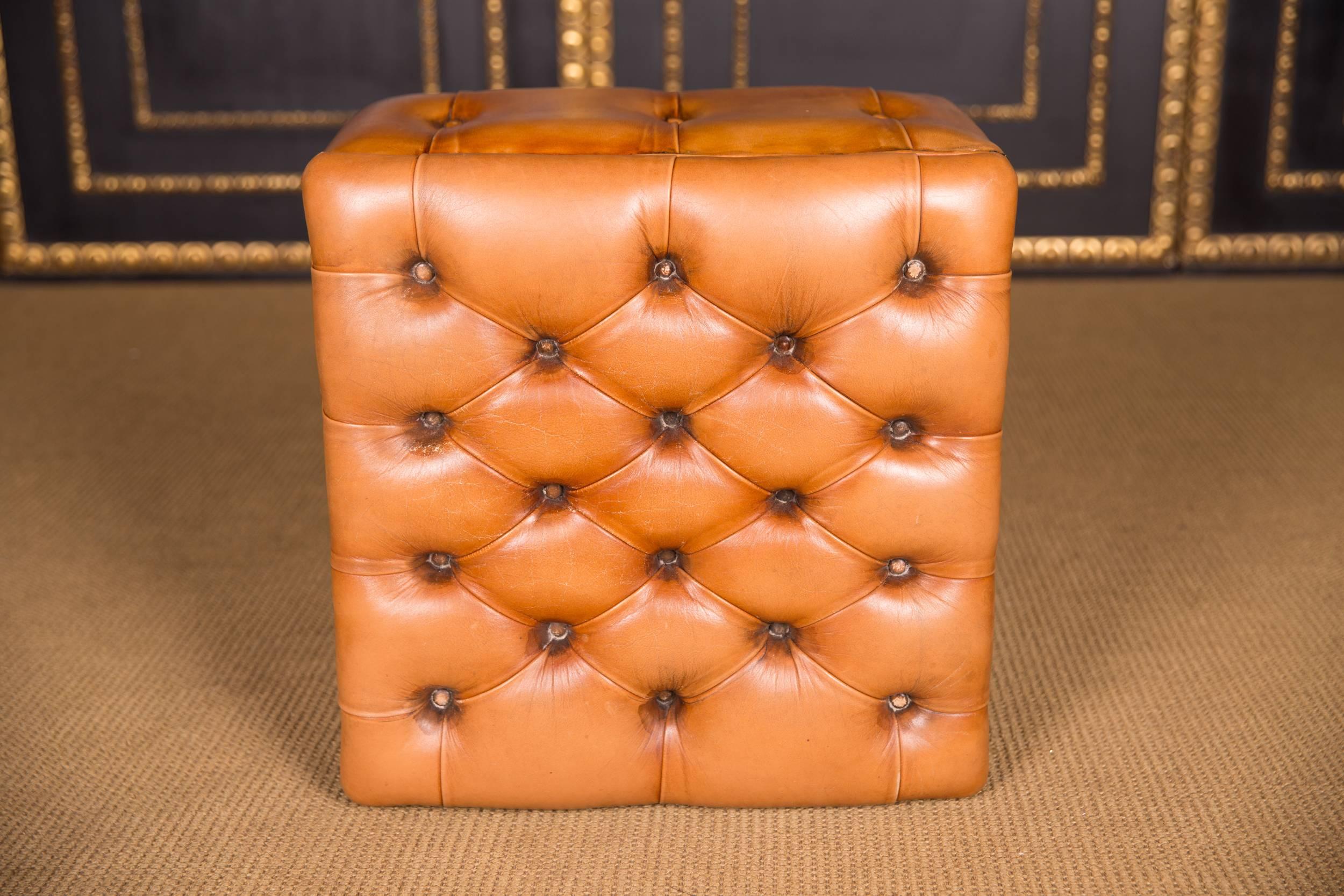 20th Century Original English Chesterfield Leather Stool 4