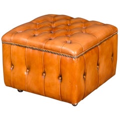20th Century Original English Chesterfield Leather Stool