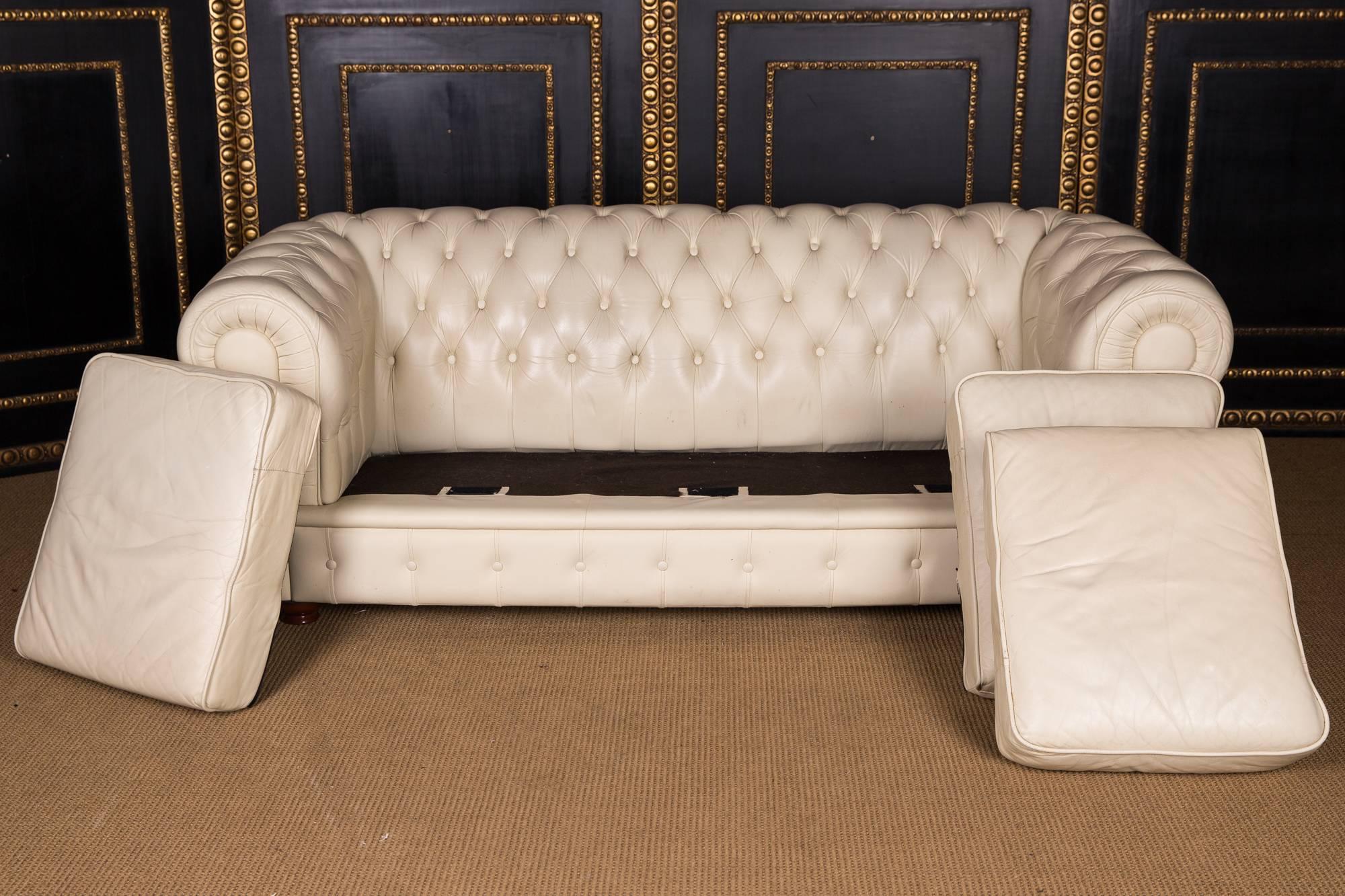 20th Century, Original English Chesterfield Sofa Genuine Leather Beige 3