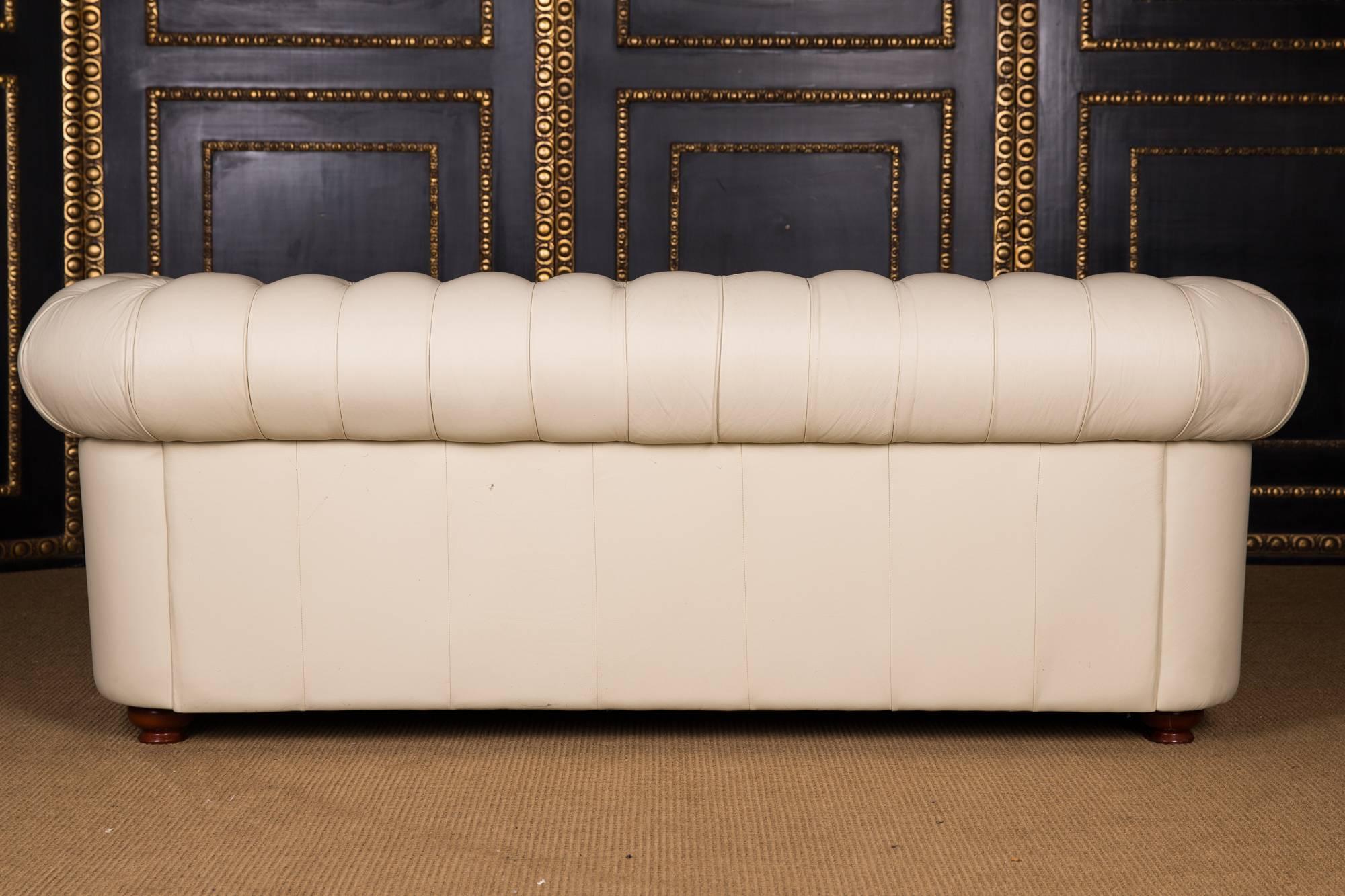 20th Century, Original English Chesterfield Sofa Genuine Leather Beige 2