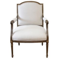 20th Century Original Finish Giltwood Patina Louis XVI Style Open Armchair