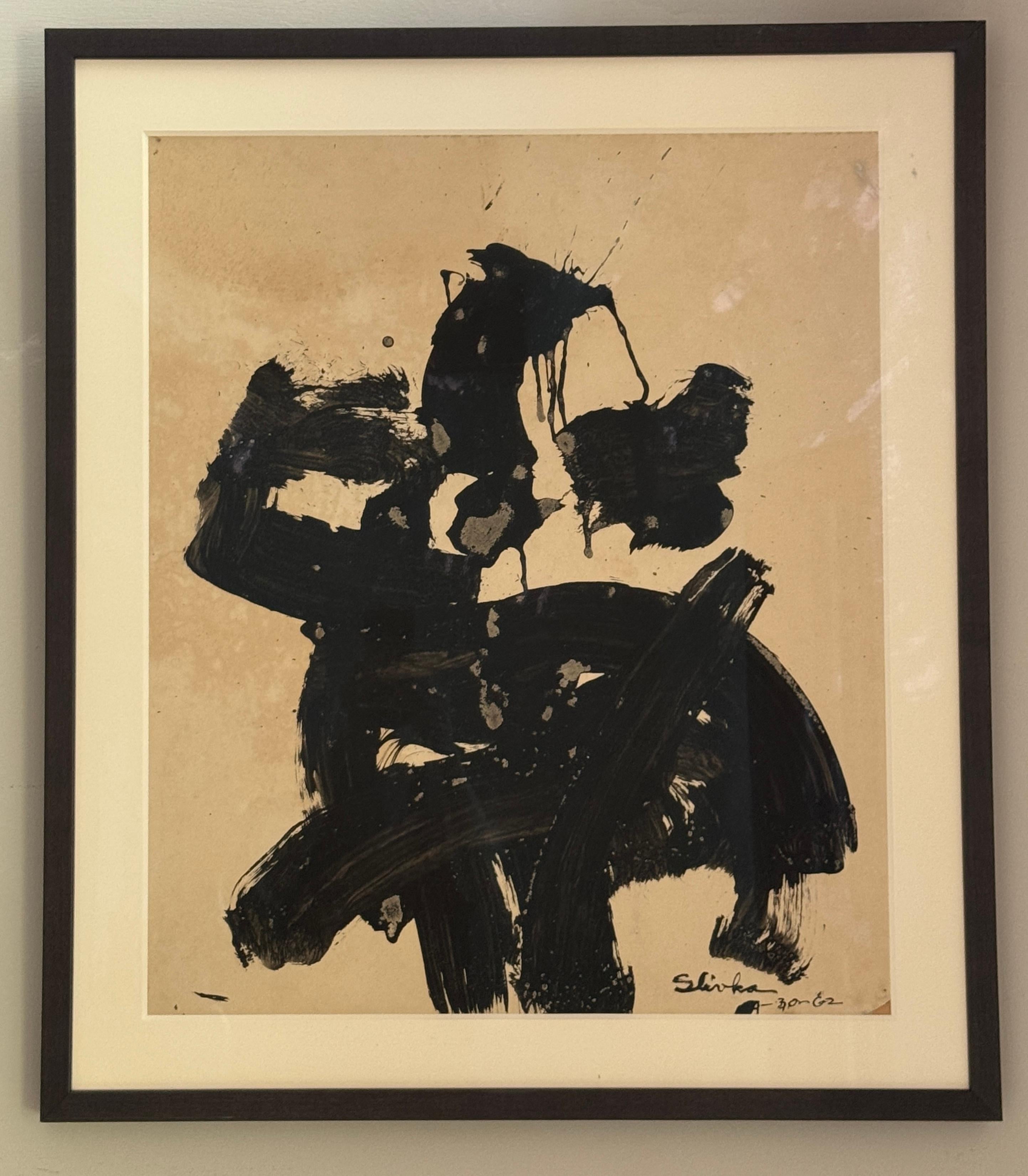 Quest'opera d'arte di David Slivka mostra un potente esempio di  L'Espressionismo astratto, un movimento noto per la sua enfasi sulle pennellate spontanee e gestuali e sull'intensità emotiva.

La pennellata è vigorosa e dinamica, suggerendo sia il