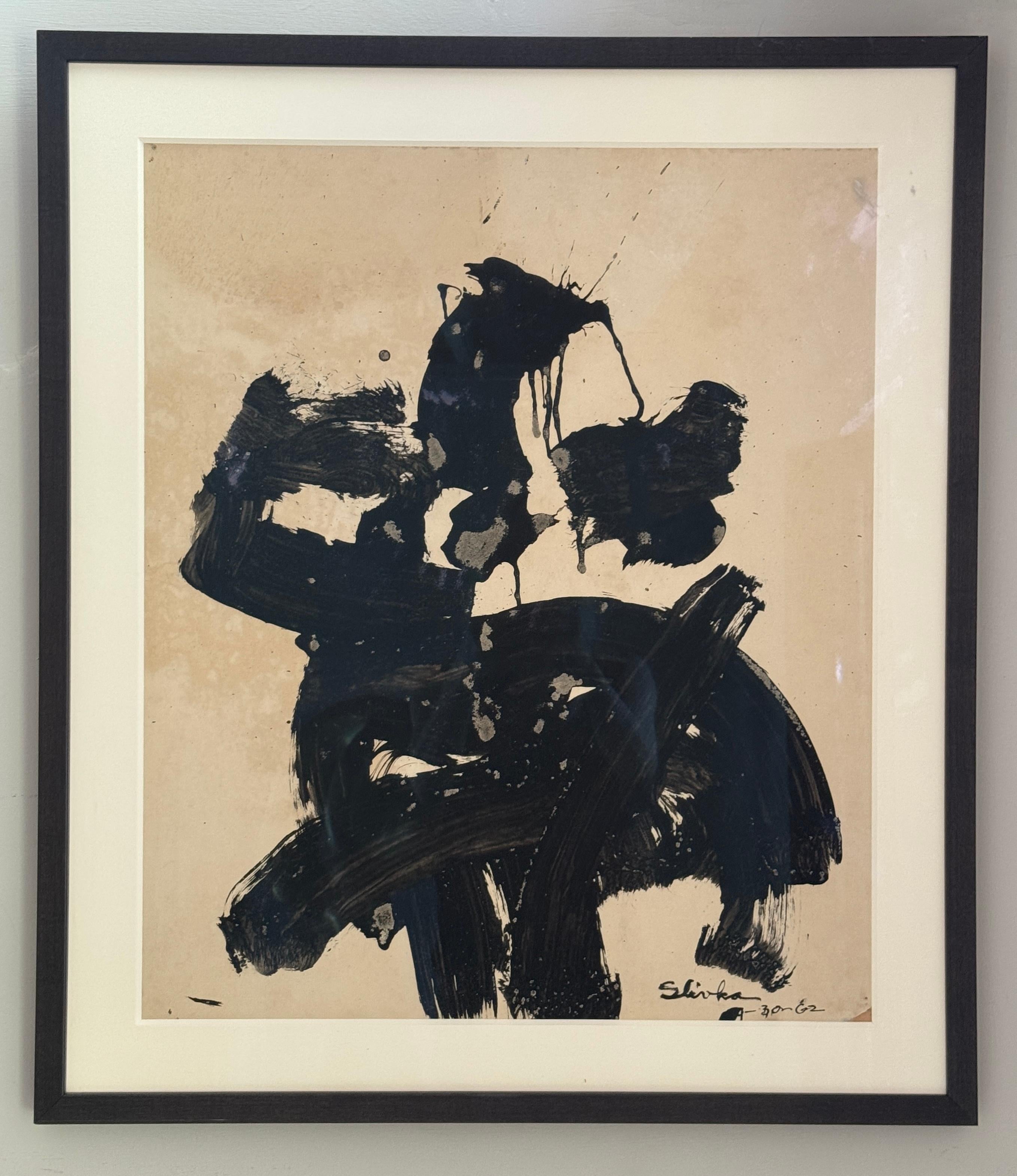 Metà XX secolo Pittura originale del XX secolo di ispirazione giapponese di David Slivka - Senza titolo 3 in vendita