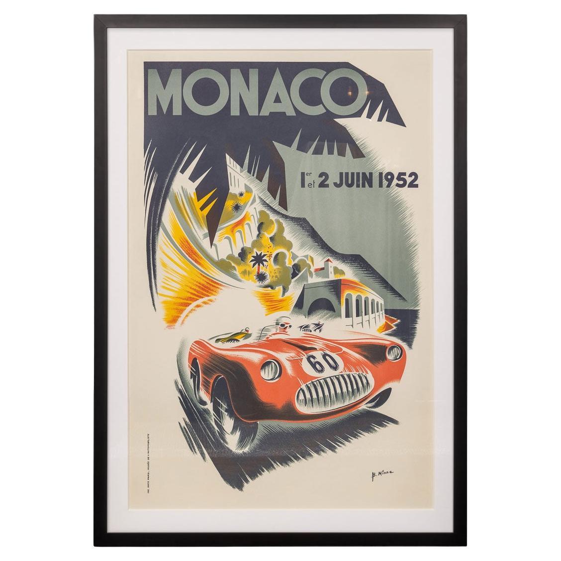 20thC Reprint Of Monaco 1952 Grandprix Poster, B. Minna c.1960