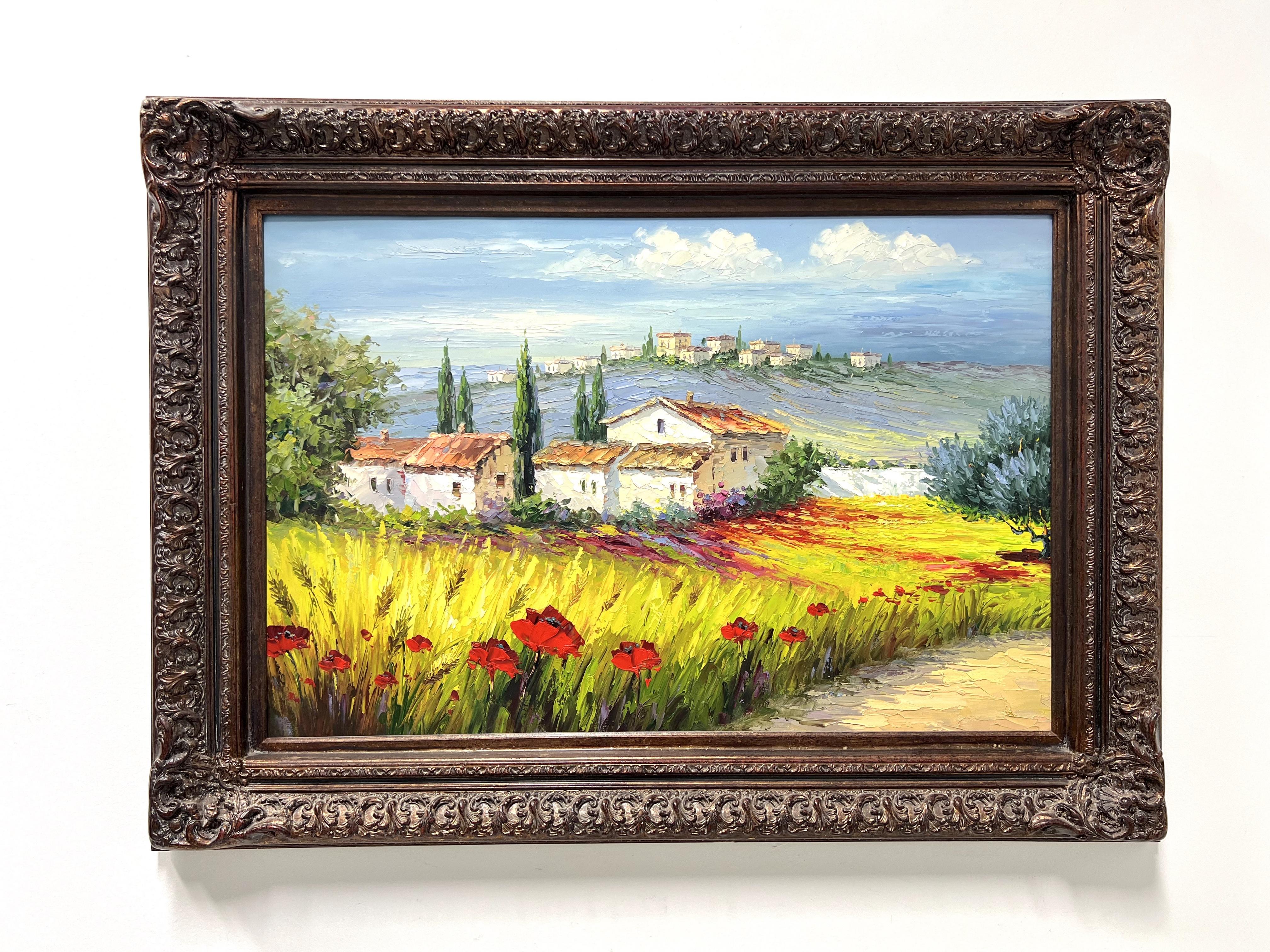 20th Century Original Oil Impasto on Canvas Painting - European Countryside For Sale 7