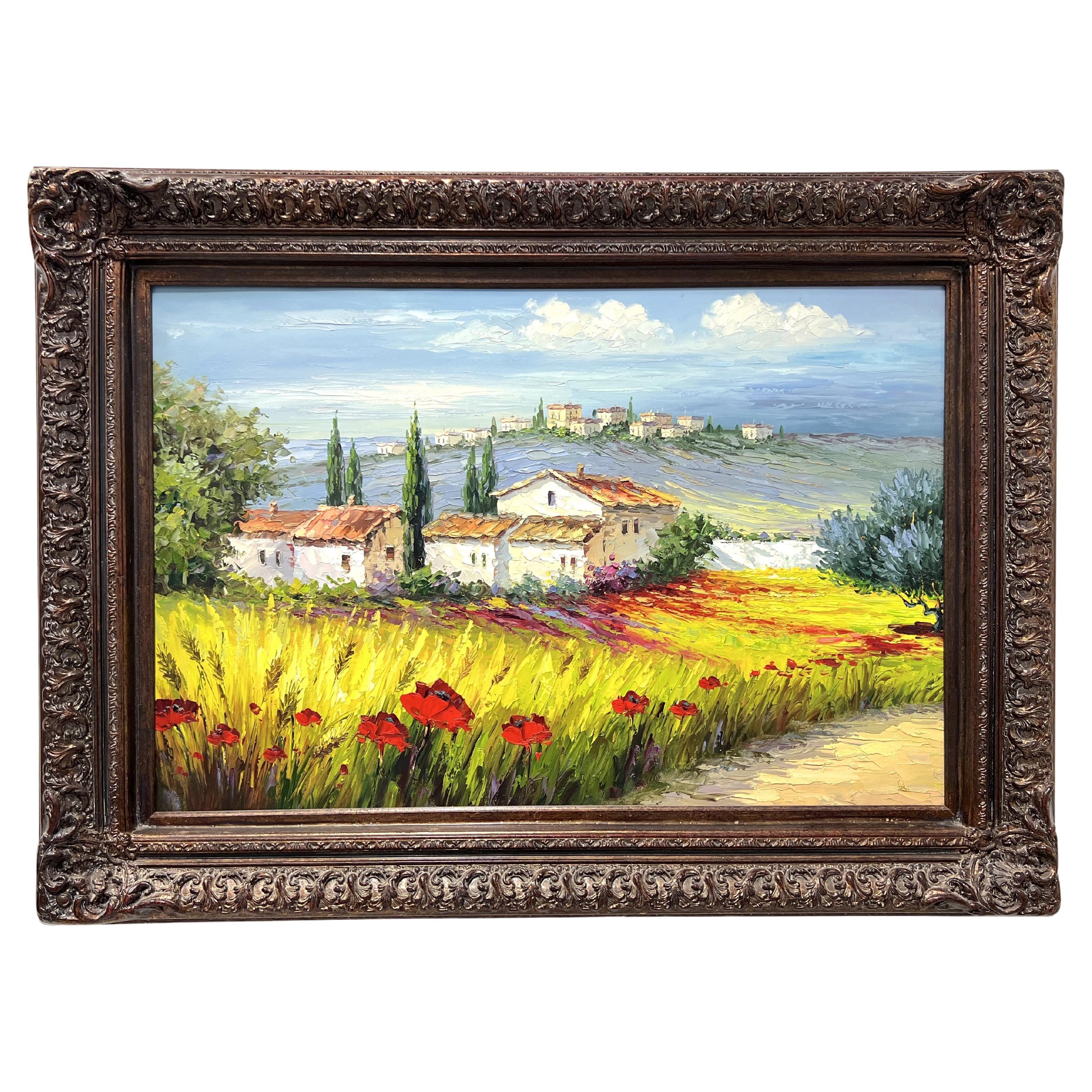20th Century Original Oil Impasto on Canvas Painting - European Countryside For Sale