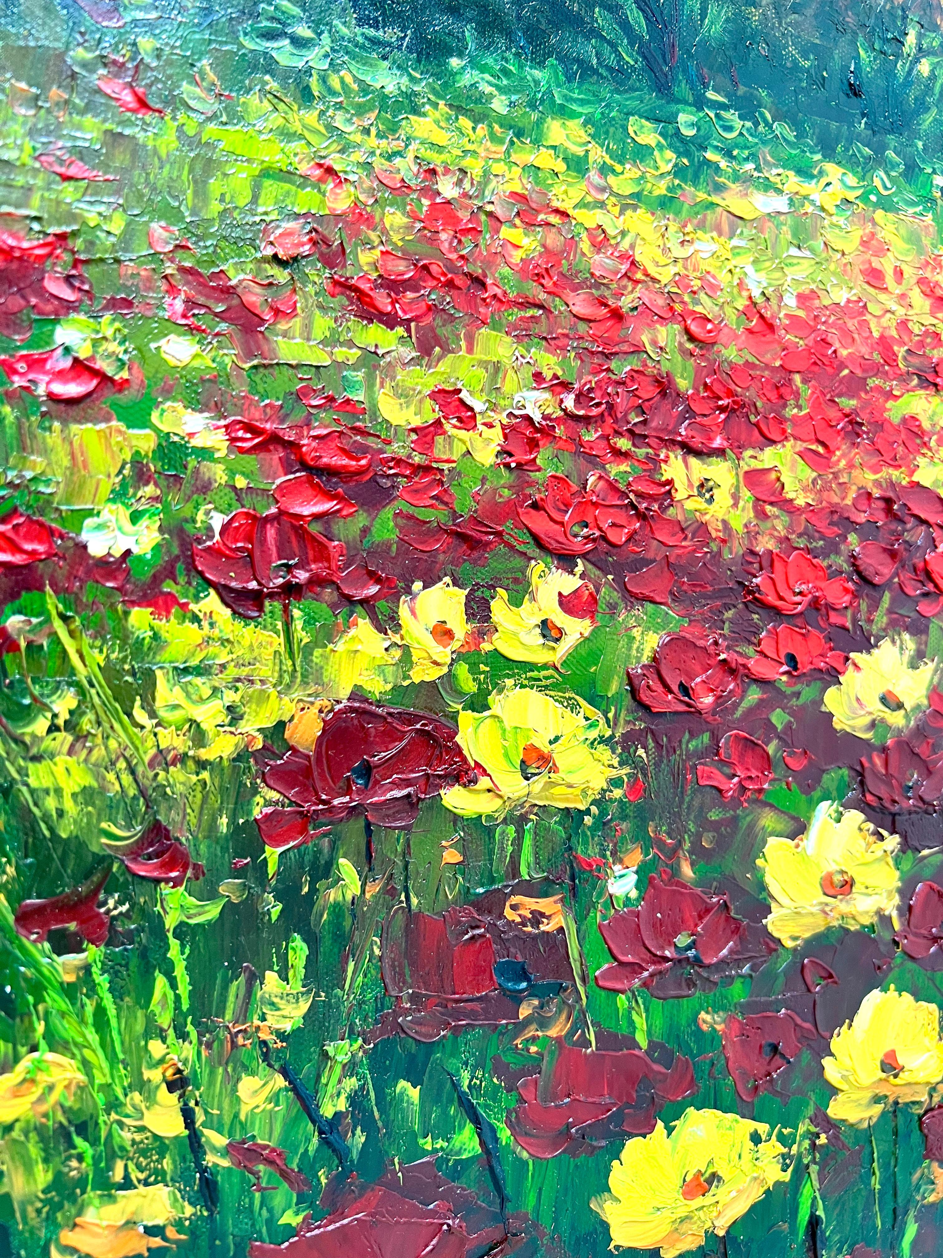 Other 20th Century Original Oil Impasto on Canvas Painting - Poppies & Countryside For Sale