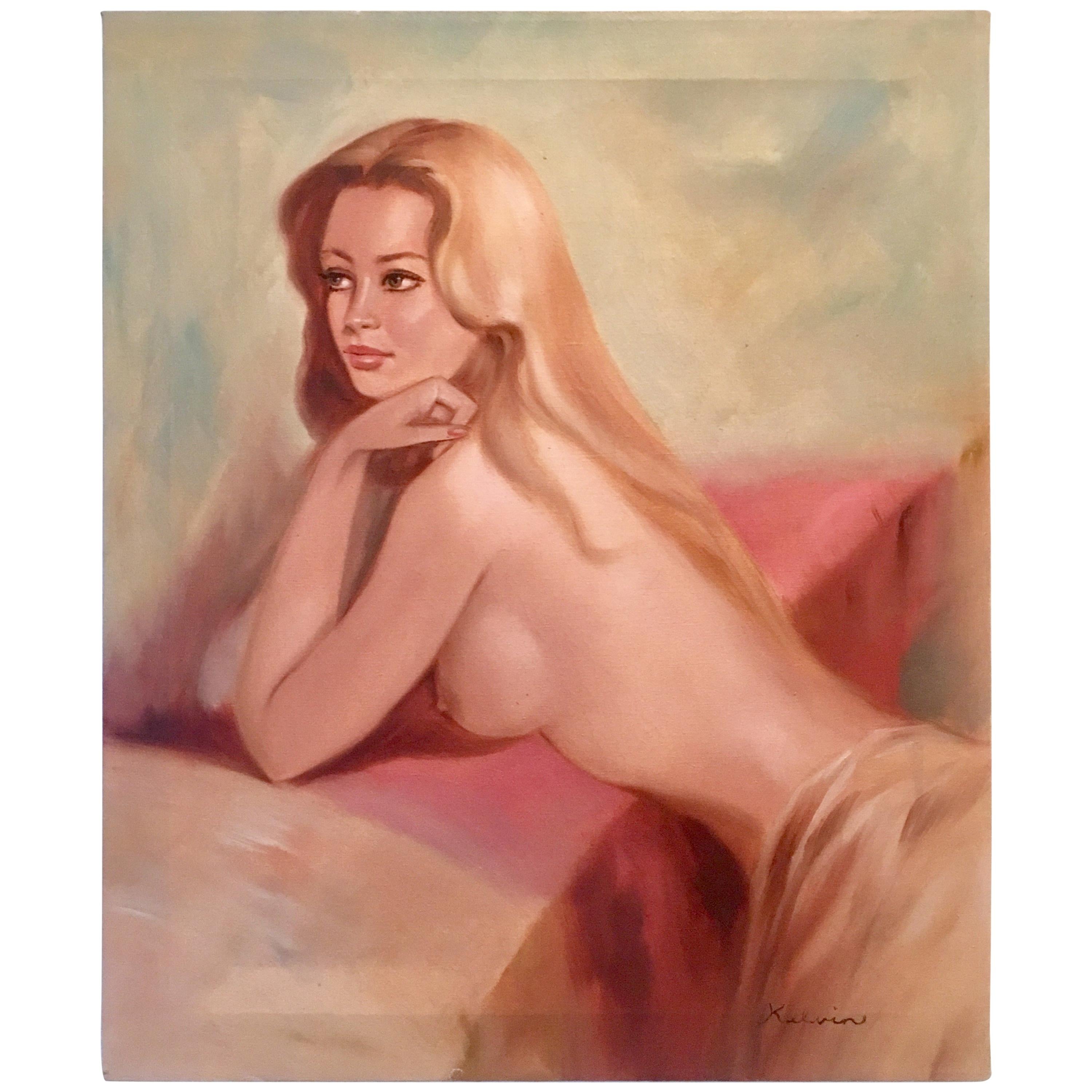 20th Century Original Oil On Canvas Painting "Female Nude" by Kelvin For Sale