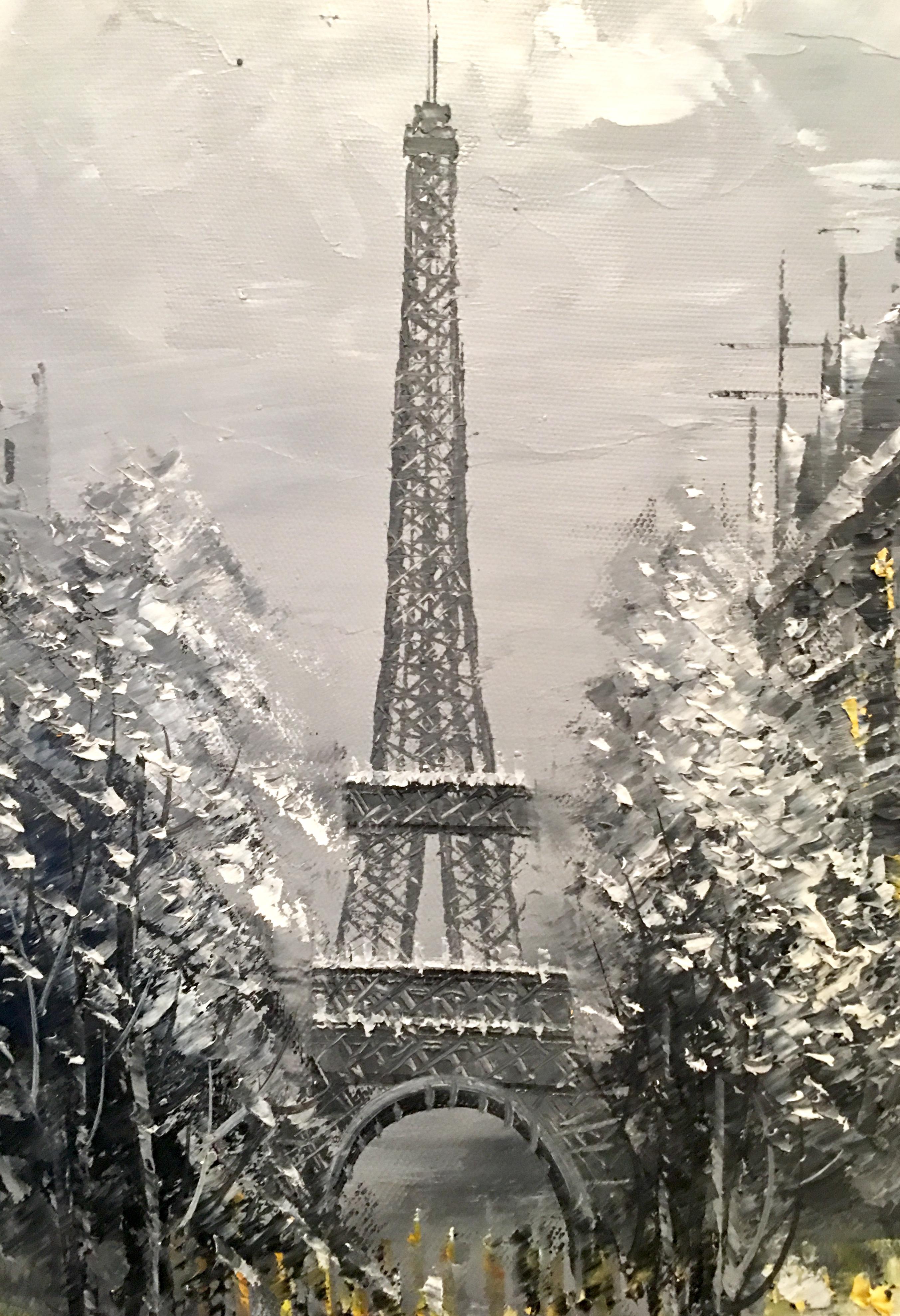 20th Century Original Oil on Canvas Painting of Paris at Night by R. Frank For Sale 3